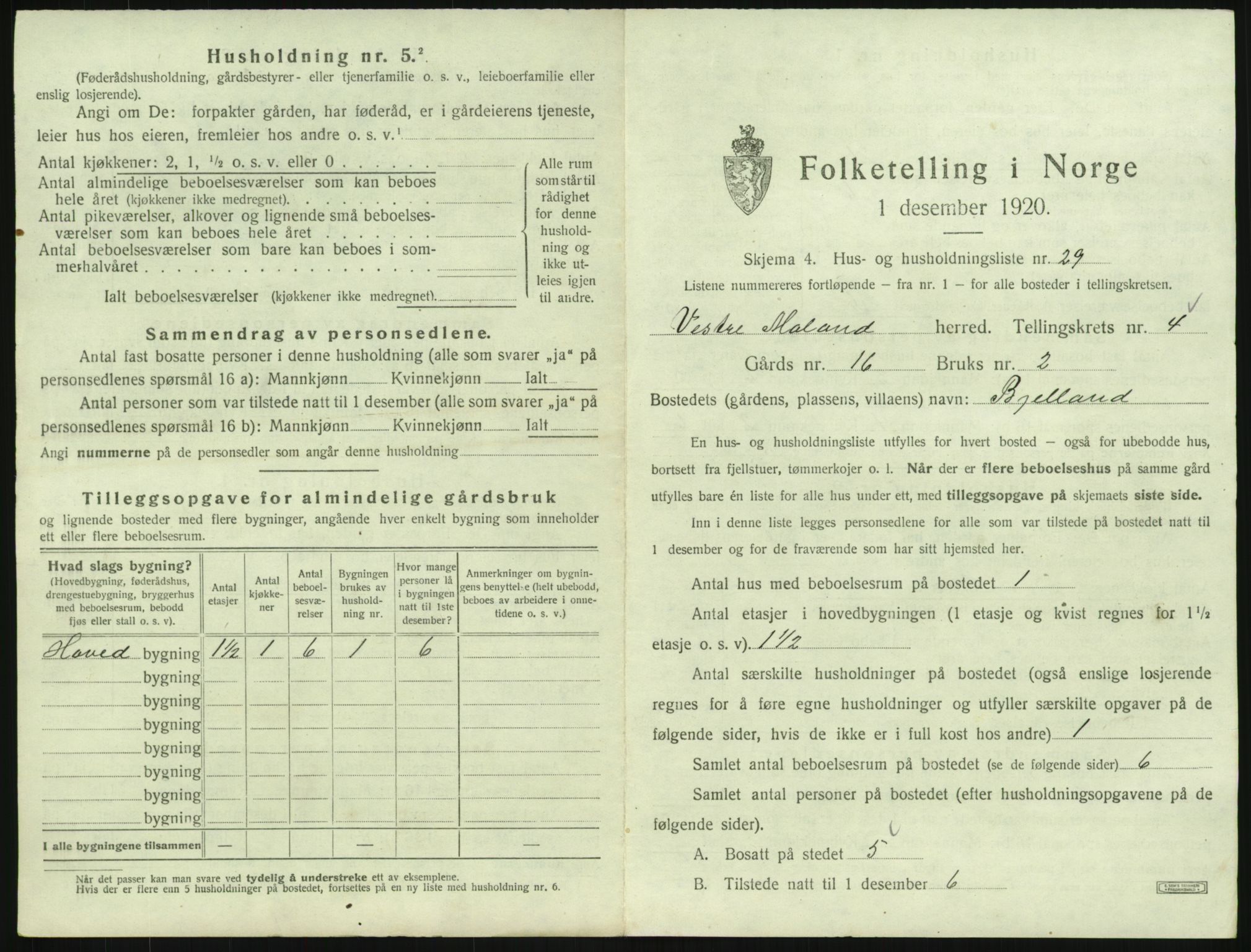 SAK, 1920 census for Vestre Moland, 1920, p. 633