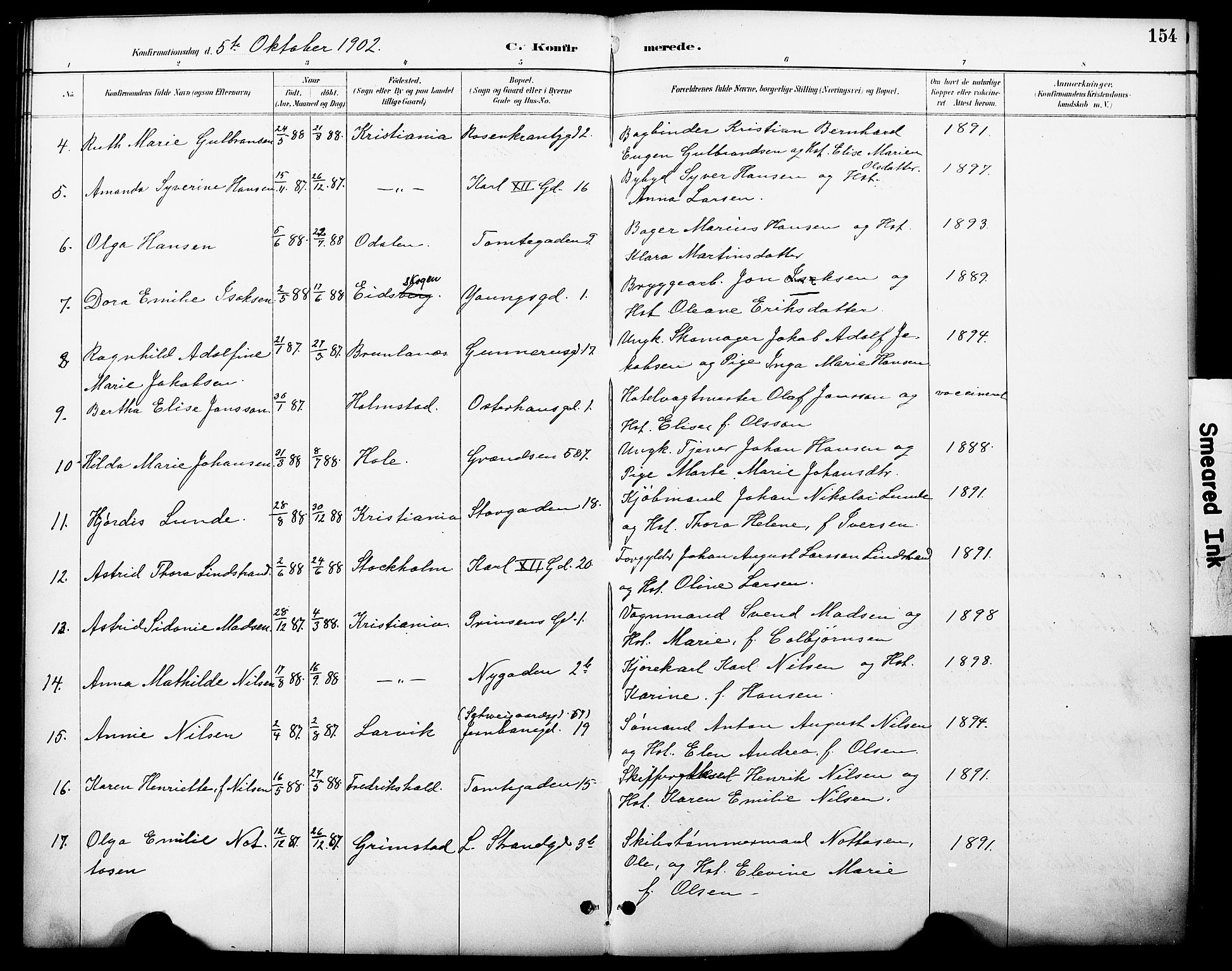 Oslo domkirke Kirkebøker, AV/SAO-A-10752/F/Fa/L0030: Parish register (official) no. 30, 1887-1918, p. 154