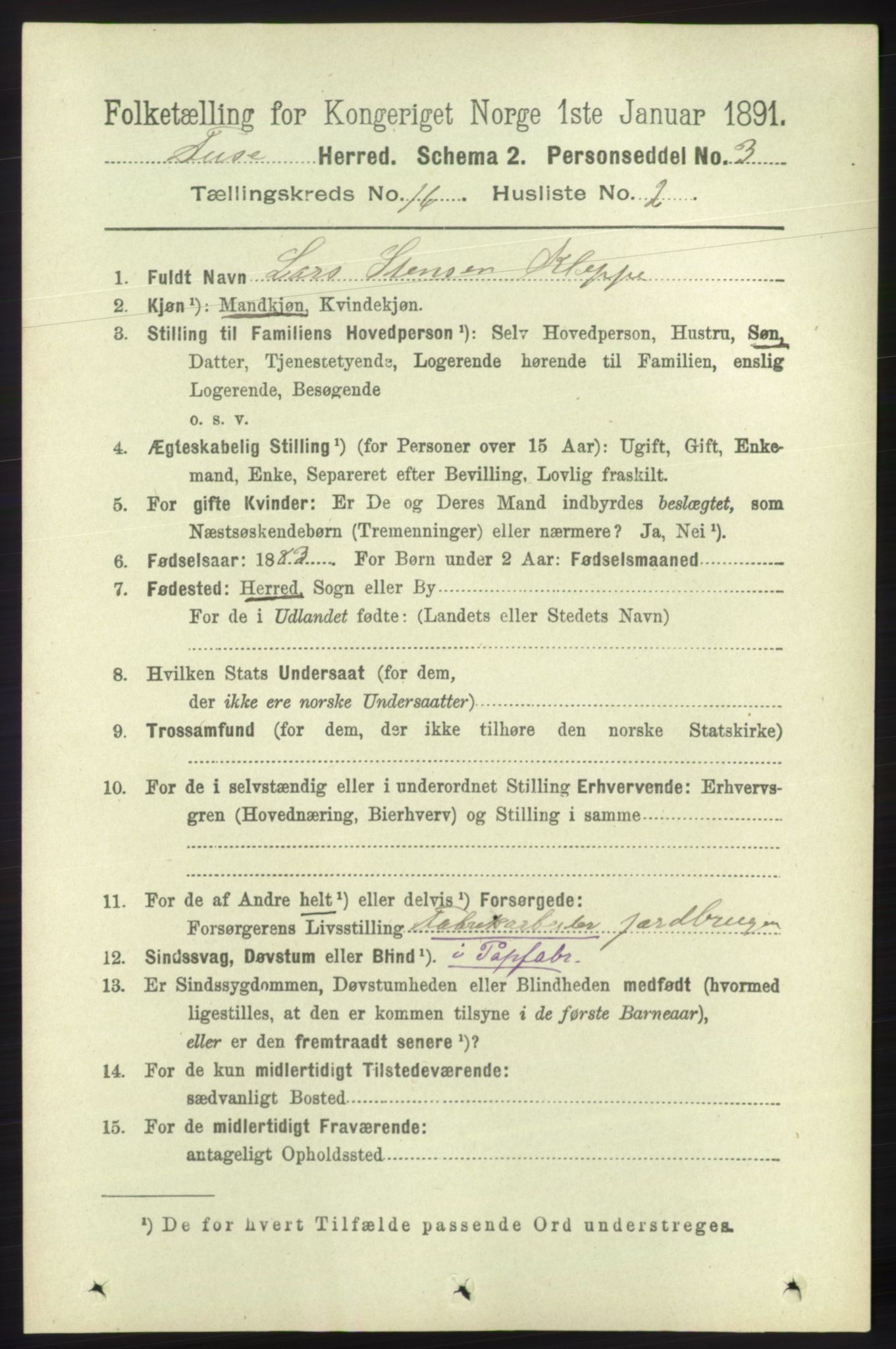 RA, 1891 census for 1241 Fusa, 1891, p. 3608