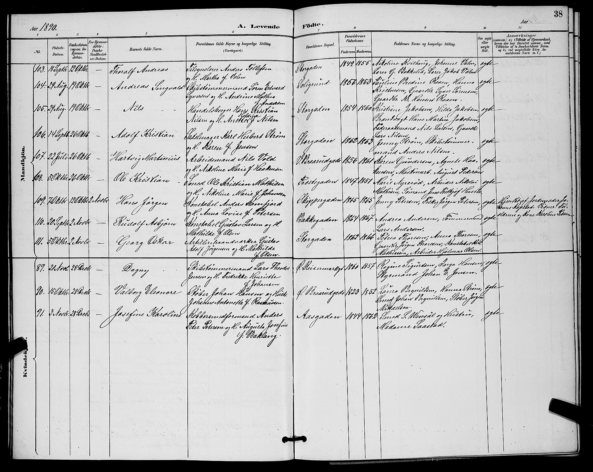 Horten kirkebøker, AV/SAKO-A-348/G/Ga/L0005: Parish register (copy) no. 5, 1888-1895, p. 38