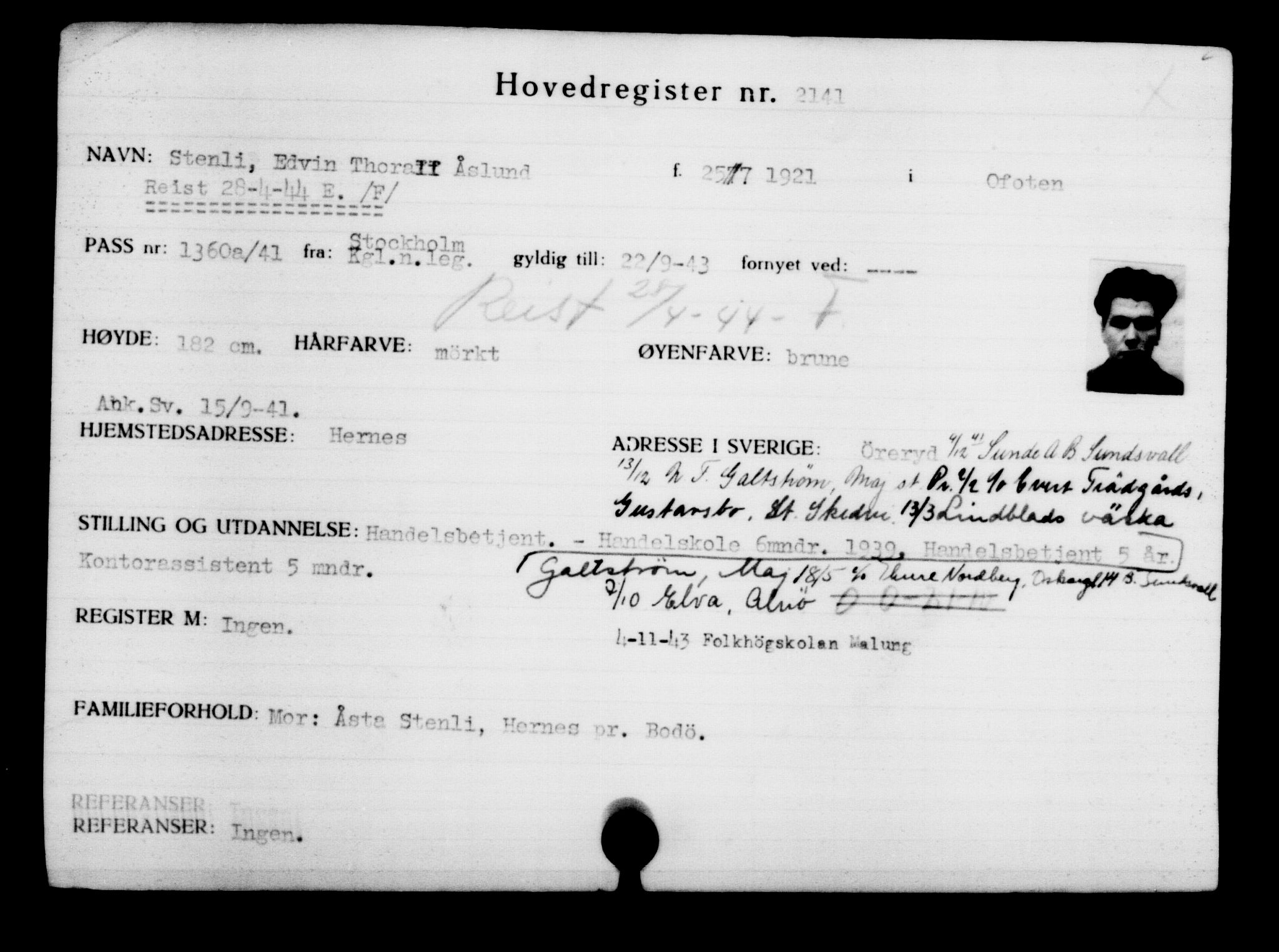 Den Kgl. Norske Legasjons Flyktningskontor, AV/RA-S-6753/V/Va/L0003: Kjesäterkartoteket.  Flyktningenr. 2001-3495, 1940-1945, p. 195