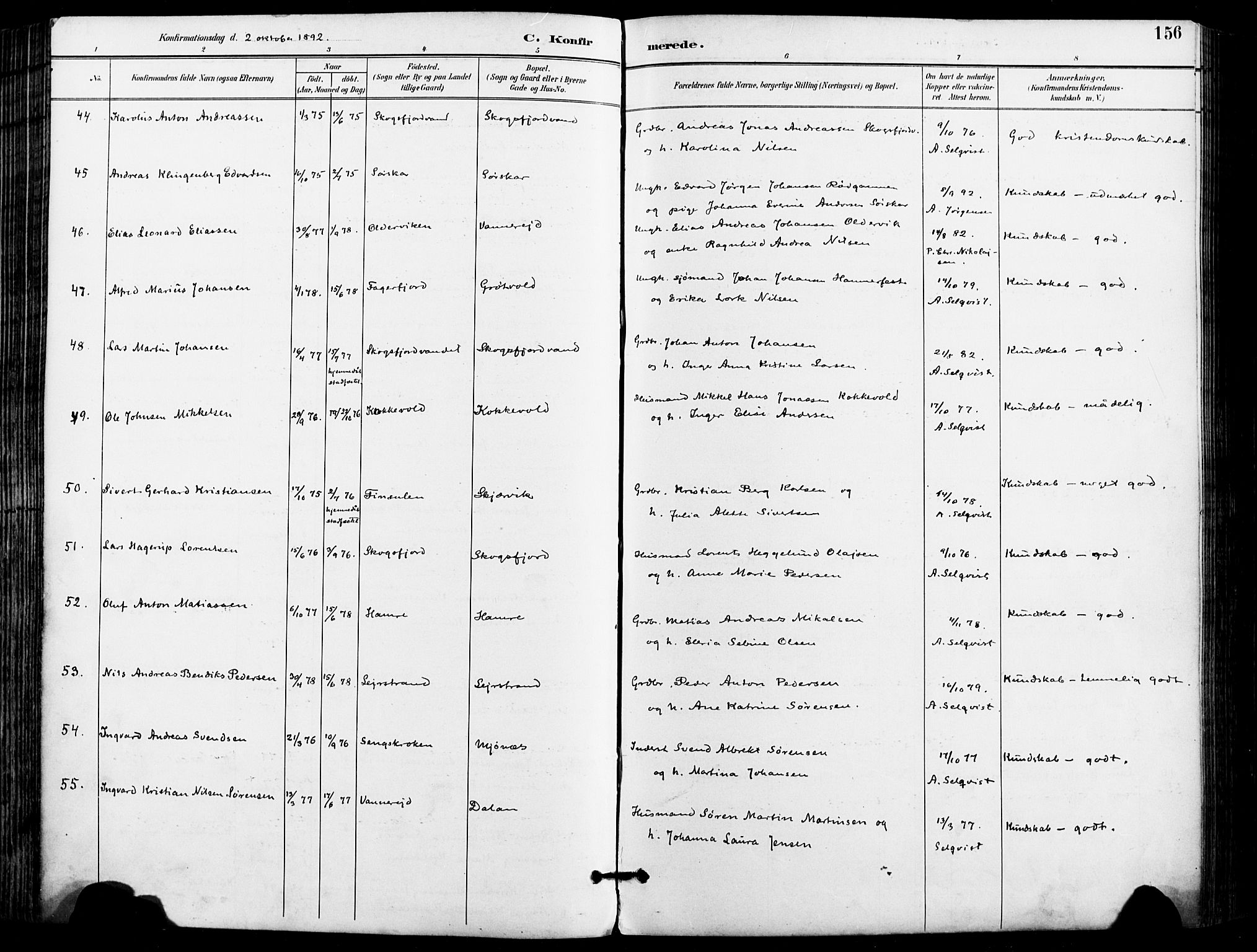 Karlsøy sokneprestembete, AV/SATØ-S-1299/H/Ha/Haa/L0007kirke: Parish register (official) no. 7, 1891-1902, p. 156