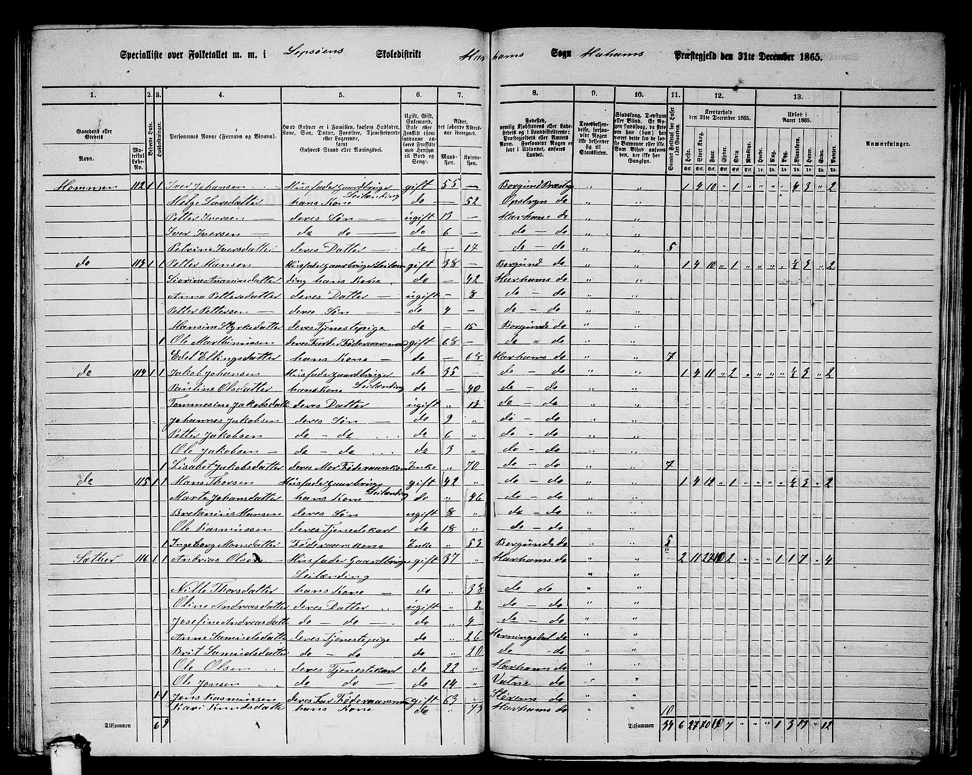 RA, 1865 census for Haram, 1865, p. 56