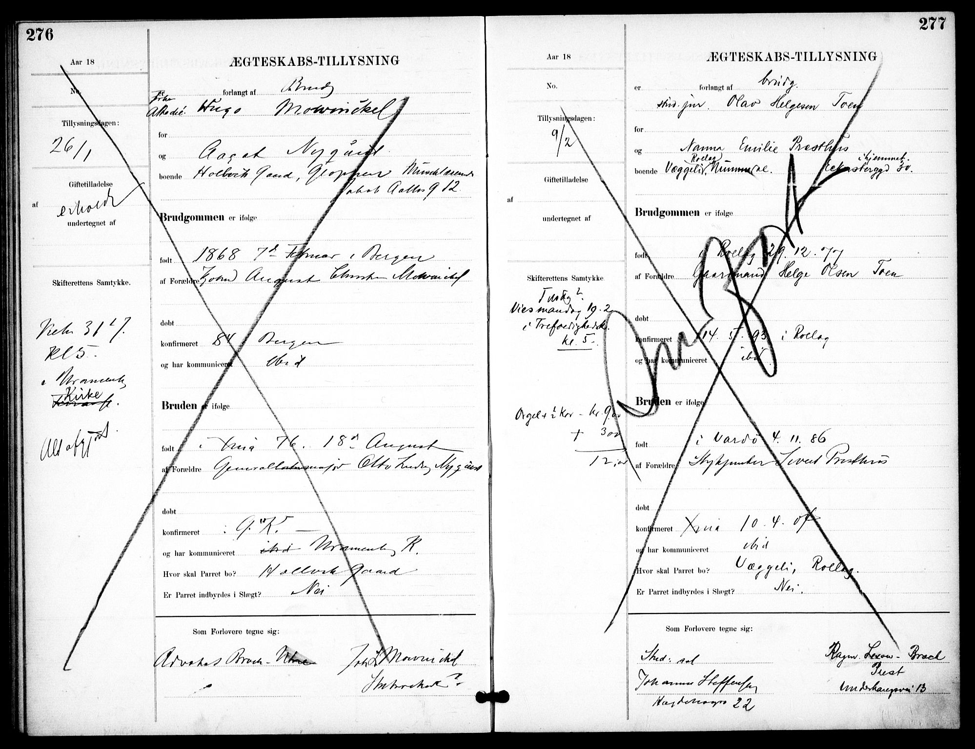 Garnisonsmenigheten Kirkebøker, SAO/A-10846/H/Ha/L0008: Banns register no. I 8, 1894-1908, p. 276-277