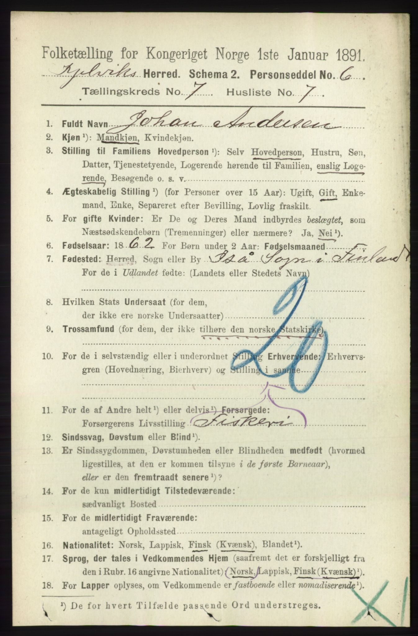 RA, 1891 census for 2019 Kjelvik, 1891, p. 930