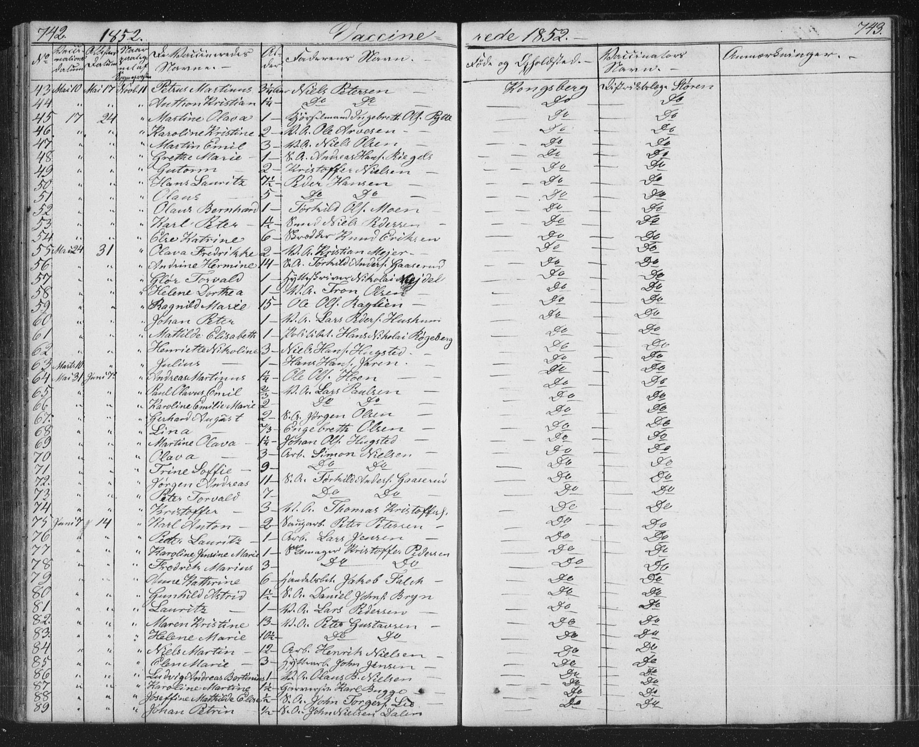 Kongsberg kirkebøker, SAKO/A-22/G/Ga/L0002: Parish register (copy) no. 2, 1839-1858, p. 742-743