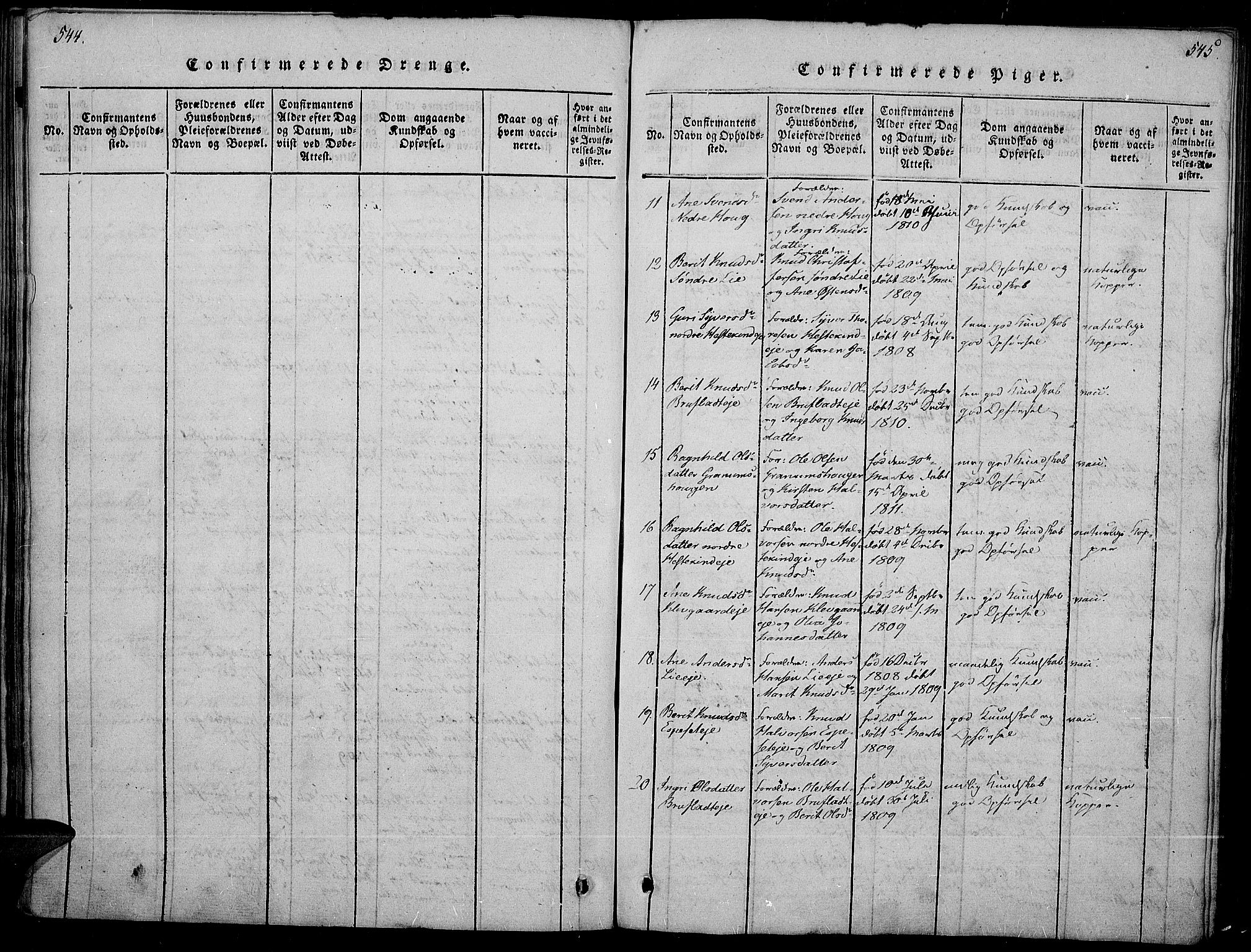 Sør-Aurdal prestekontor, SAH/PREST-128/H/Ha/Haa/L0002: Parish register (official) no. 2, 1815-1840, p. 544-545
