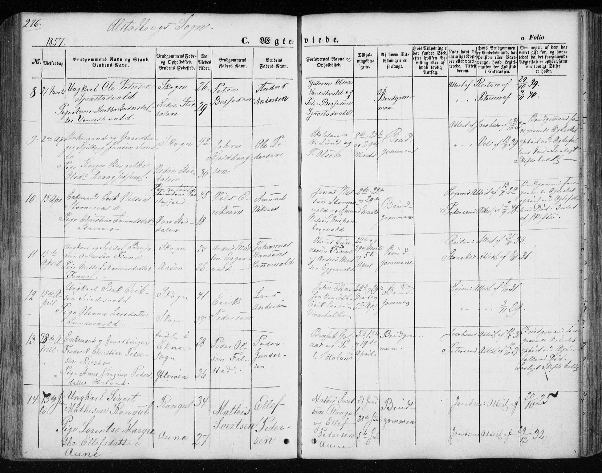 Ministerialprotokoller, klokkerbøker og fødselsregistre - Nord-Trøndelag, SAT/A-1458/717/L0154: Parish register (official) no. 717A07 /1, 1850-1862, p. 276