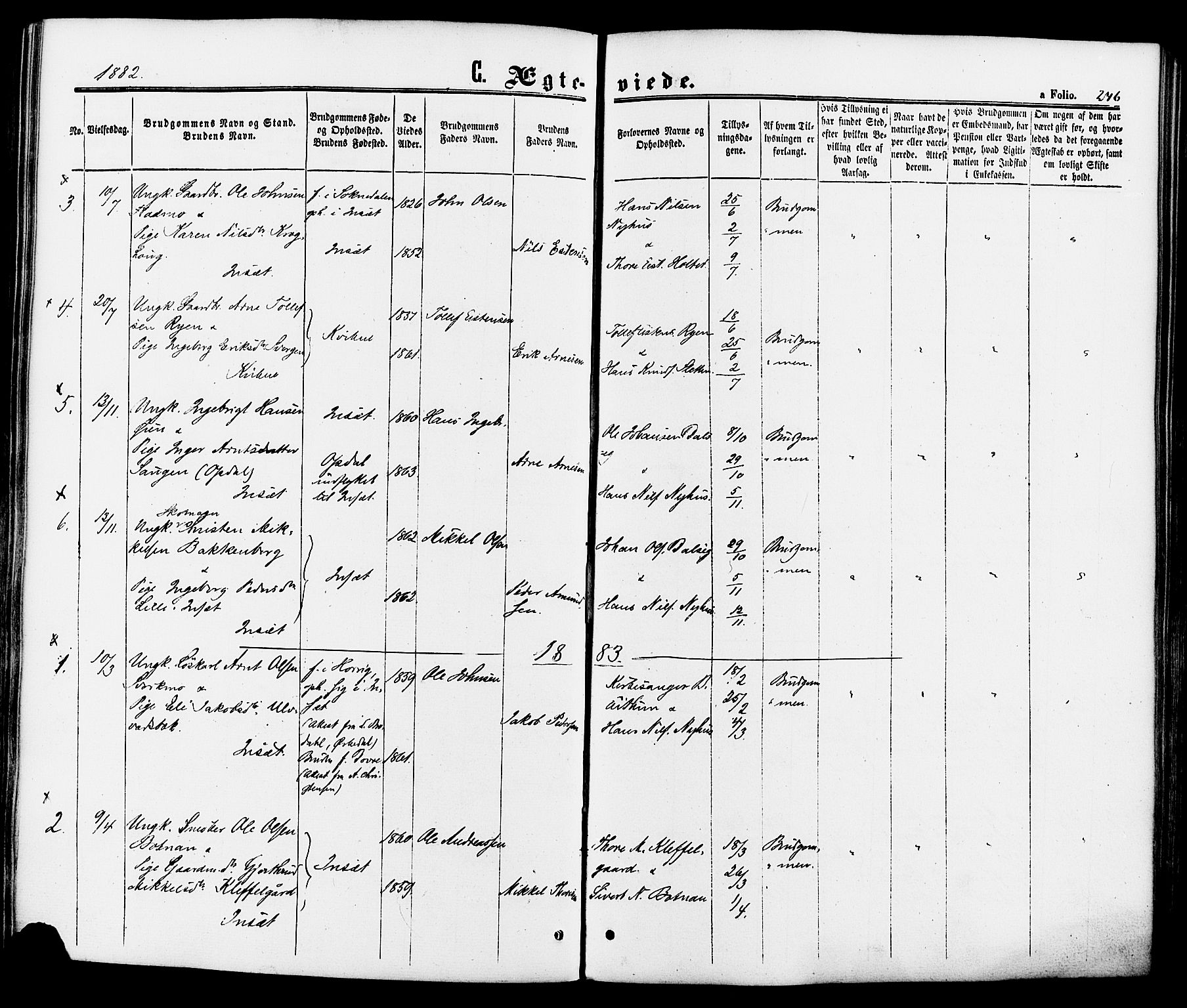 Kvikne prestekontor, SAH/PREST-064/H/Ha/Haa/L0006: Parish register (official) no. 6, 1863-1886, p. 246