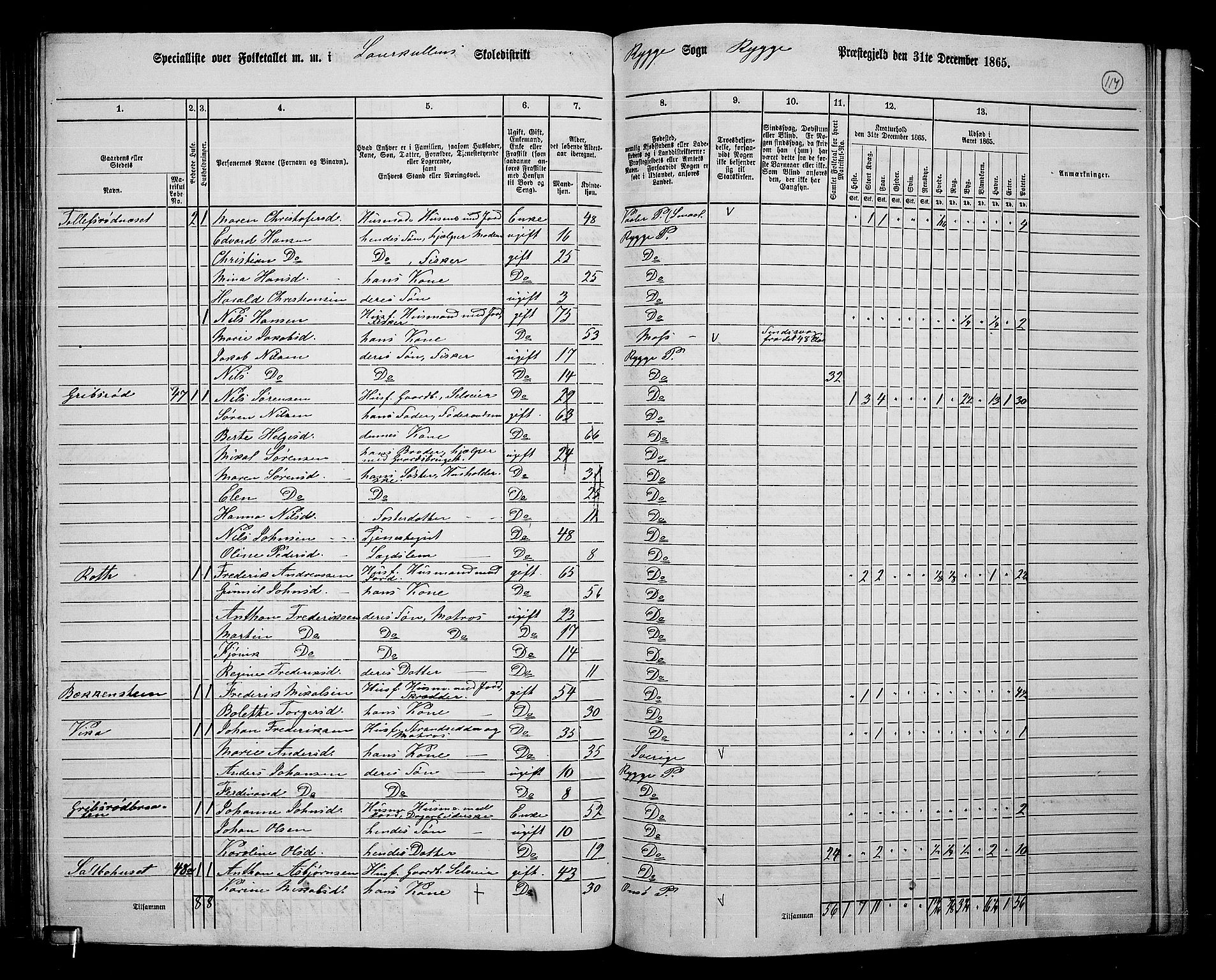 RA, 1865 census for Rygge, 1865, p. 61