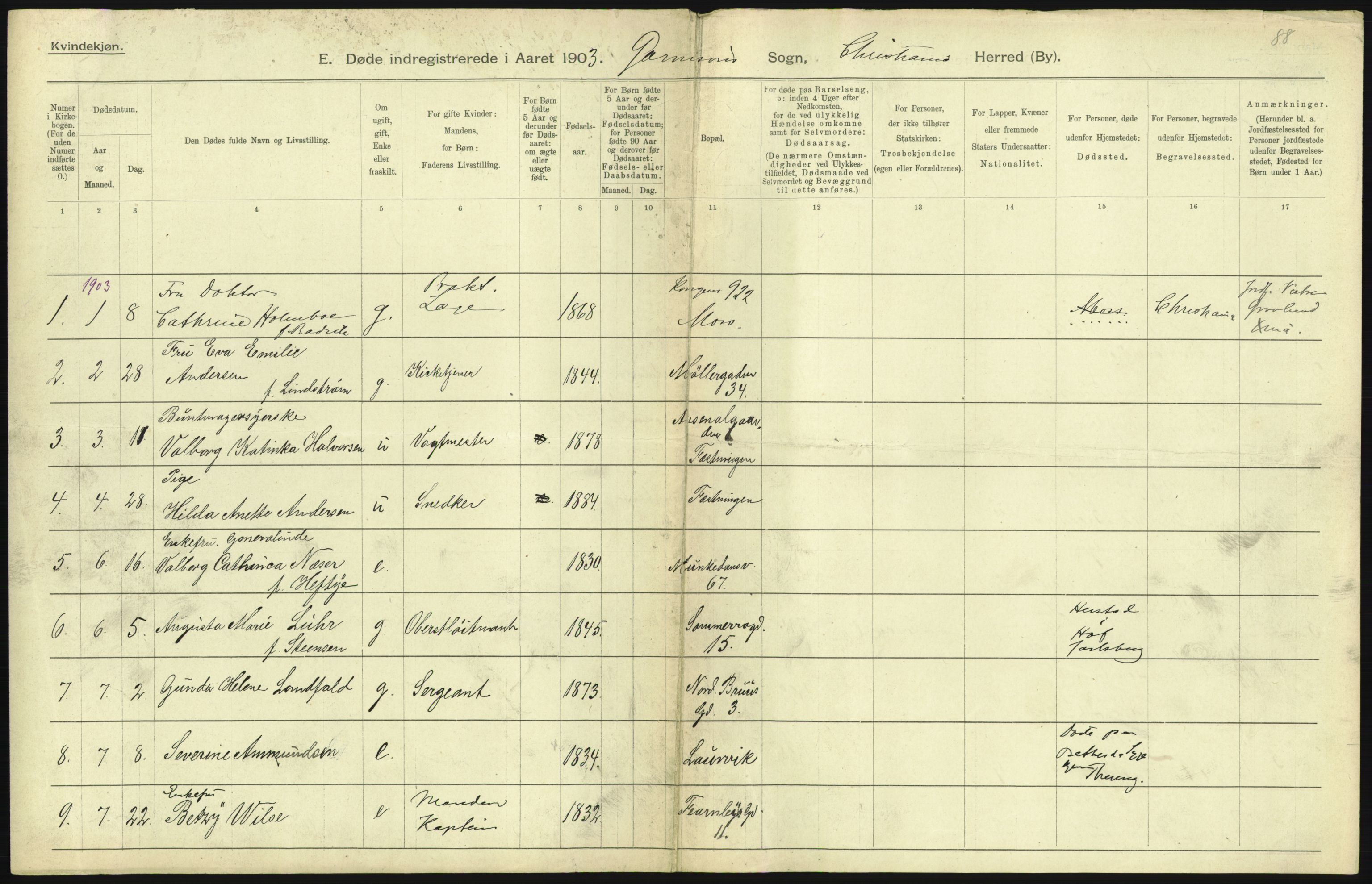 Statistisk sentralbyrå, Sosiodemografiske emner, Befolkning, AV/RA-S-2228/D/Df/Dfa/Dfaa/L0004: Kristiania: Gifte, døde, 1903, p. 265