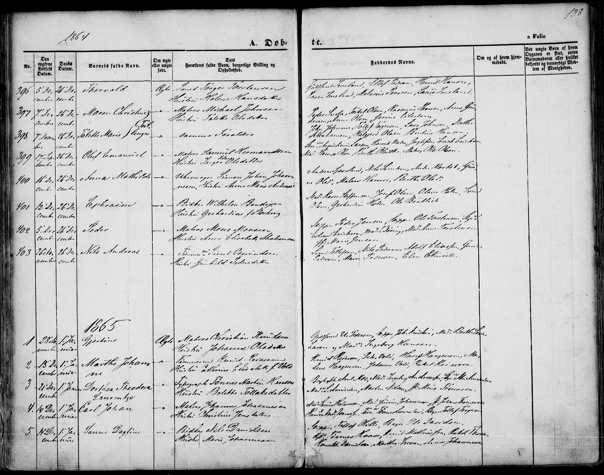 St. Petri sokneprestkontor, SAST/A-101813/001/30/30BA/L0001: Parish register (official) no. A 1, 1861-1868, p. 138