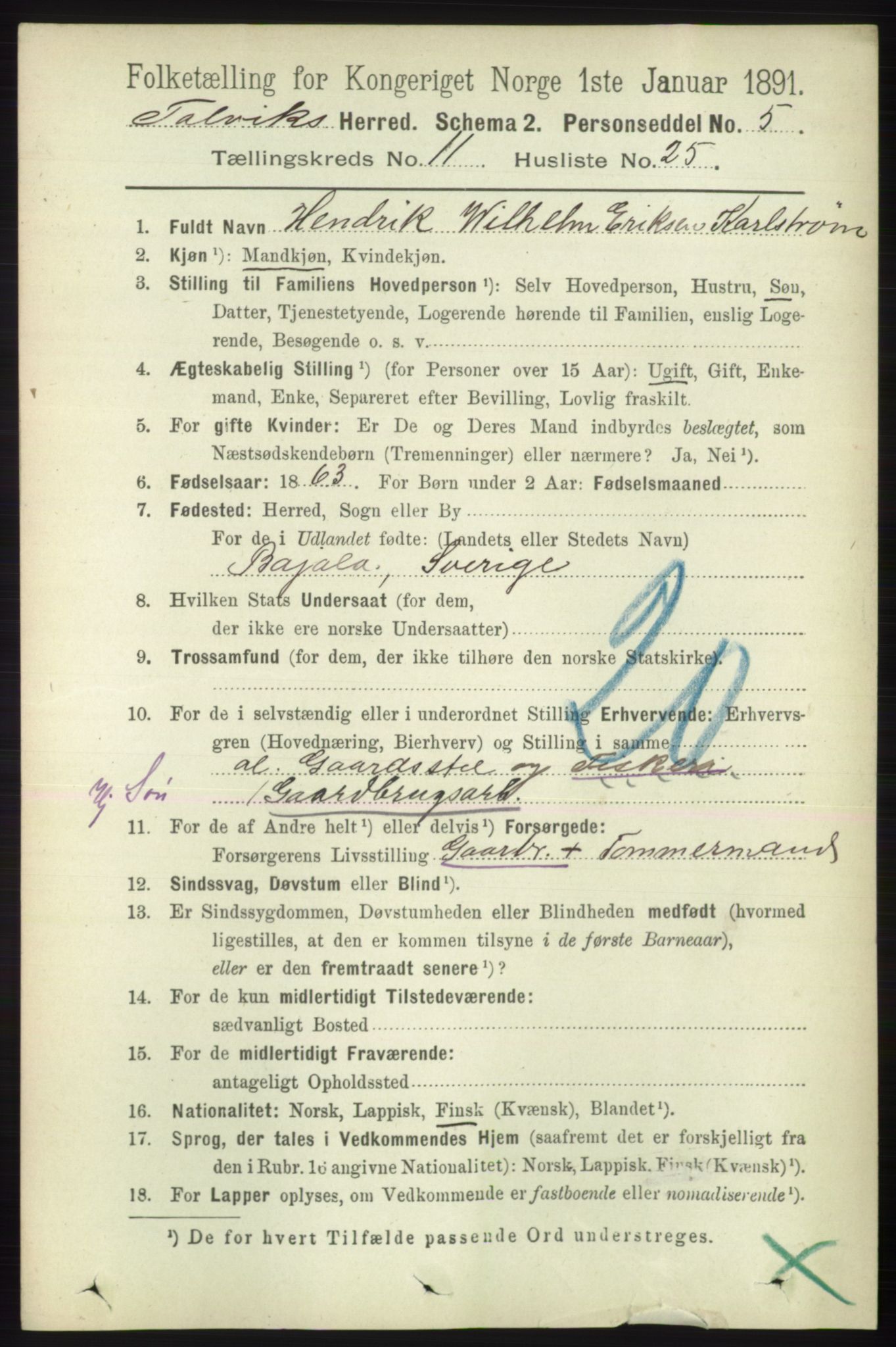 RA, 1891 census for 2013 Talvik, 1891, p. 2883