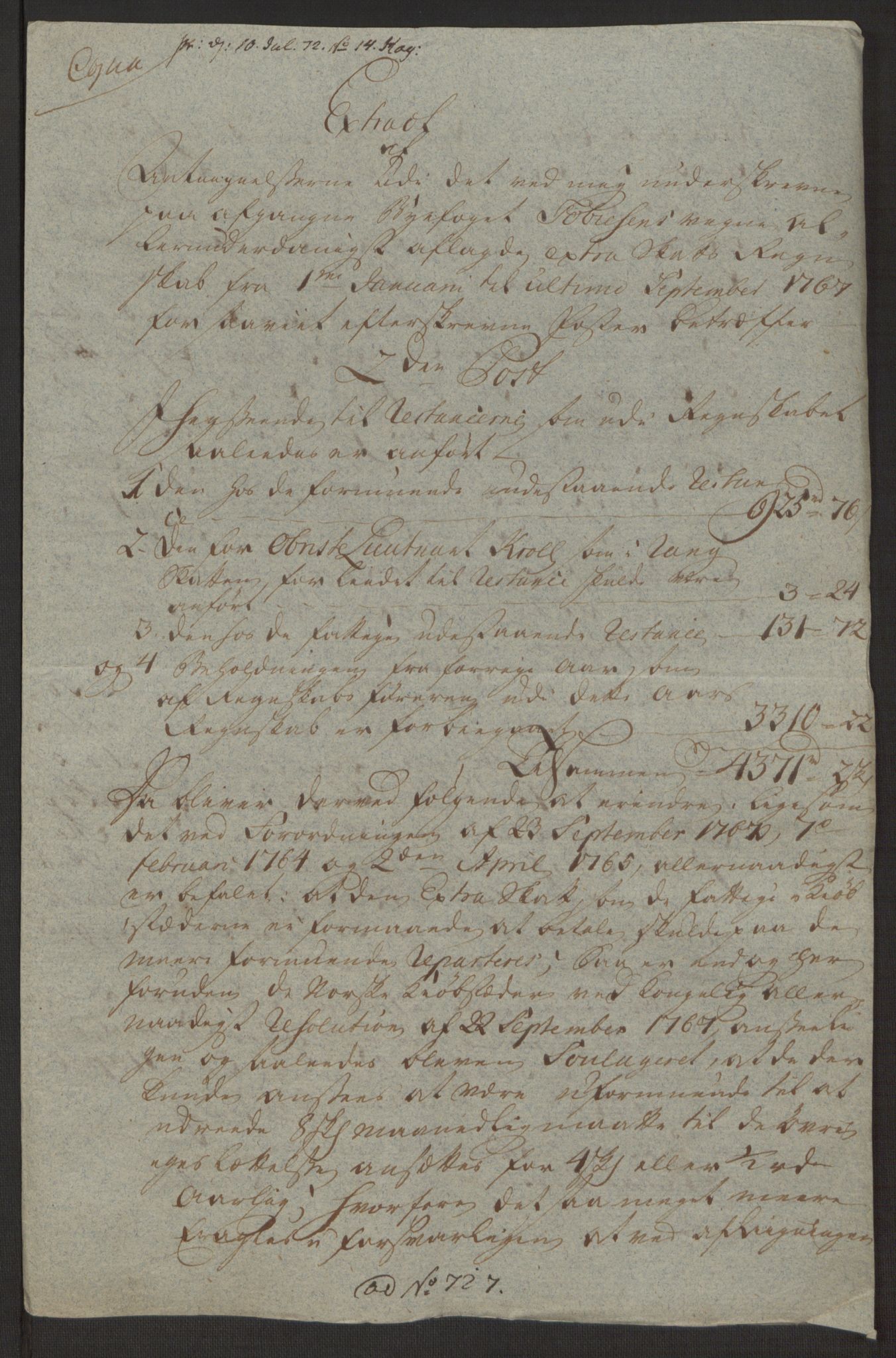 Rentekammeret inntil 1814, Reviderte regnskaper, Byregnskaper, AV/RA-EA-4066/R/Ro/L0305/0001: [O6] Kontribusjonsregnskap / Ekstraskatt, 1762-1768, p. 262