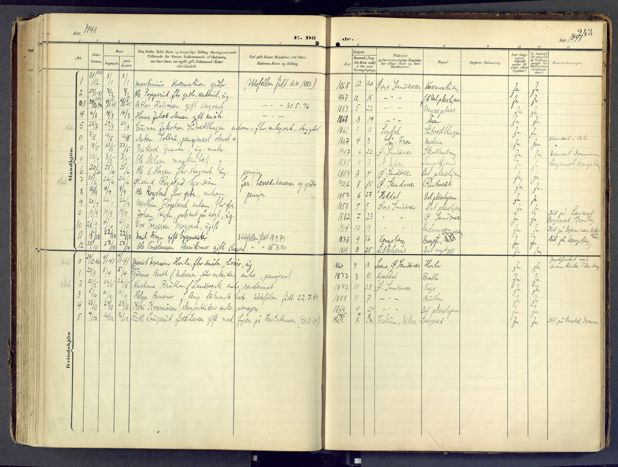 Sandsvær kirkebøker, SAKO/A-244/F/Fd/L0002: Parish register (official) no. IV 2, 1906-1943, p. 243