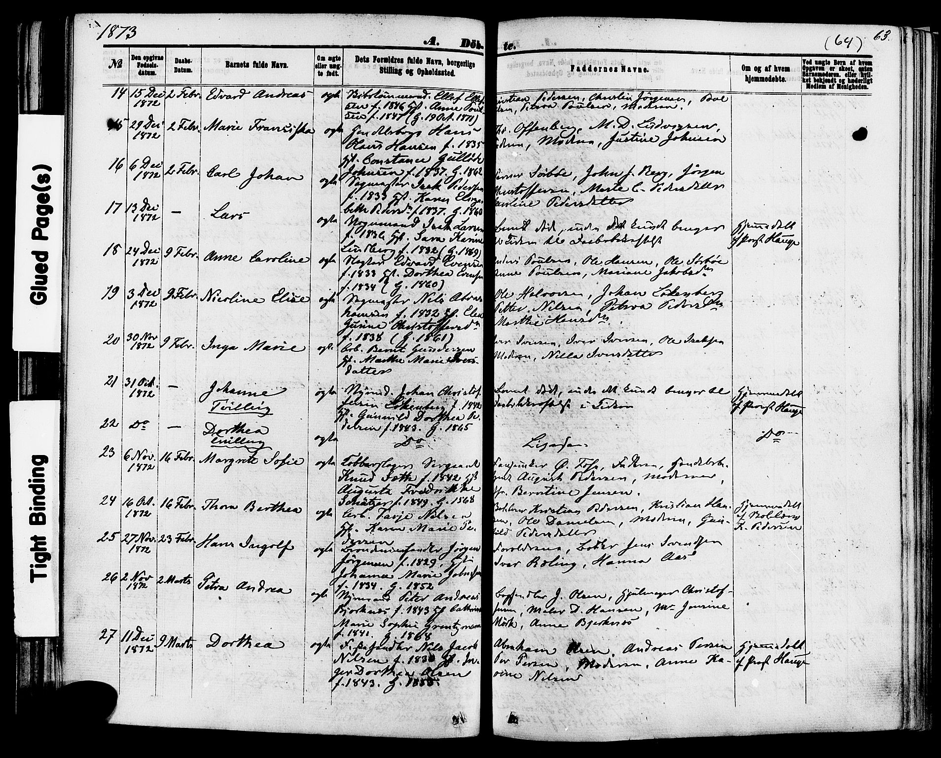 Skien kirkebøker, SAKO/A-302/F/Fa/L0008: Parish register (official) no. 8, 1866-1877, p. 64