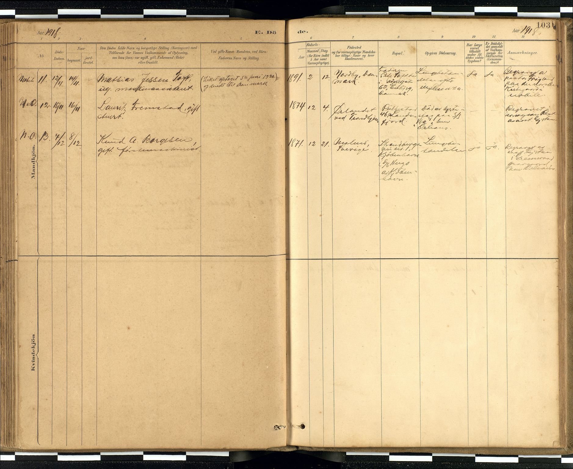 Den norske sjømannsmisjon i utlandet / Quebec (Canada) samt Pensacola--Savannah-Mobile-New Orleans-Gulfport (Gulfhamnene i USA), AV/SAB-SAB/PA-0114/H/Ha/L0001: Parish register (official) no. A 1, 1887-1924, p. 102b-103a