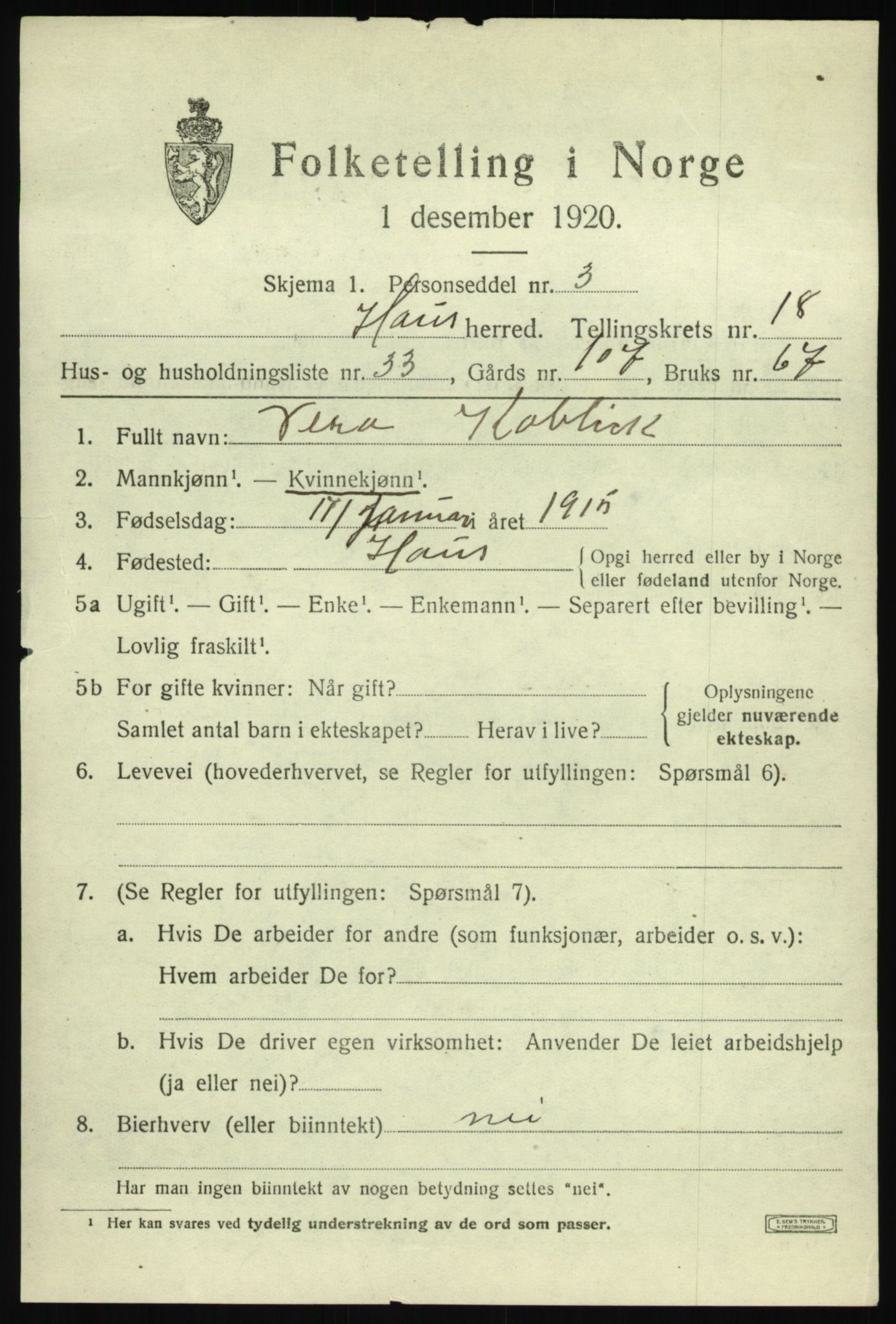 SAB, 1920 census for Haus, 1920, p. 12262