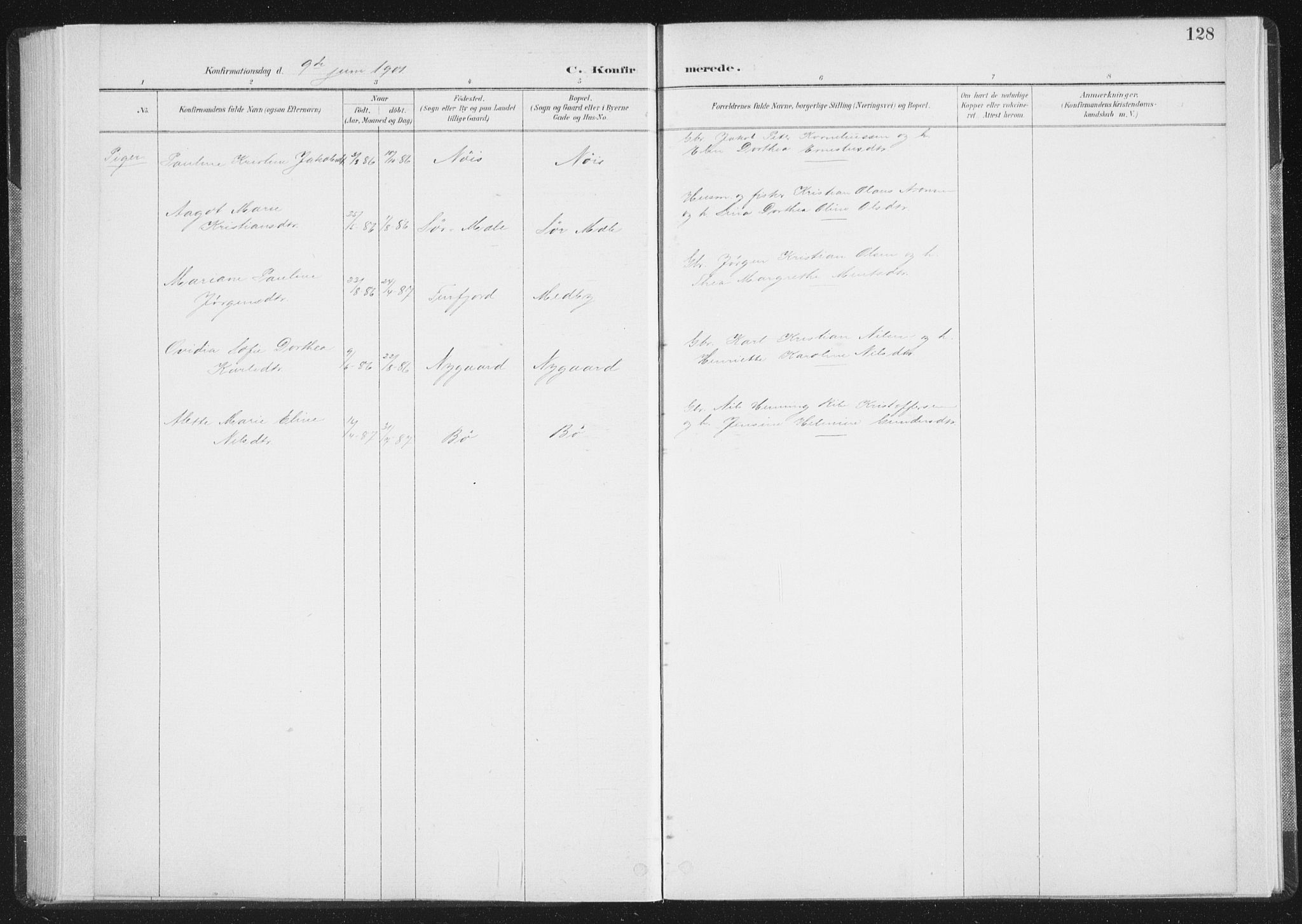 Ministerialprotokoller, klokkerbøker og fødselsregistre - Nordland, AV/SAT-A-1459/898/L1422: Parish register (official) no. 898A02, 1887-1908, p. 128