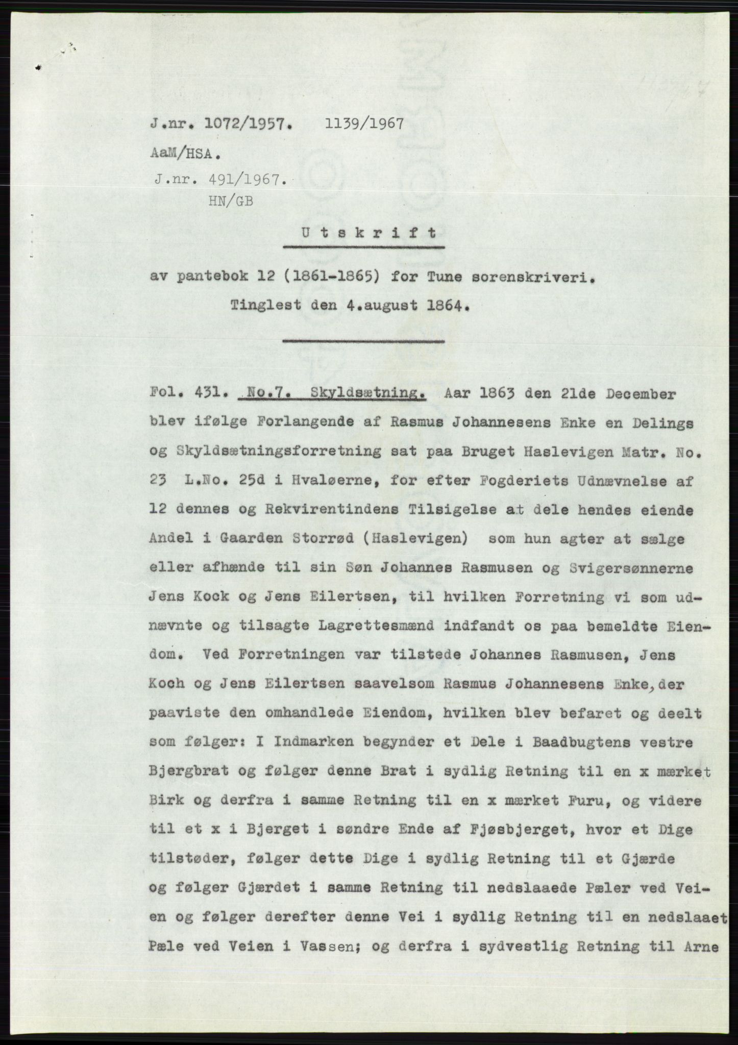 Statsarkivet i Oslo, AV/SAO-A-10621/Z/Zd/L0007: Avskrifter, j.nr 804-1436/1957, 1957, p. 228