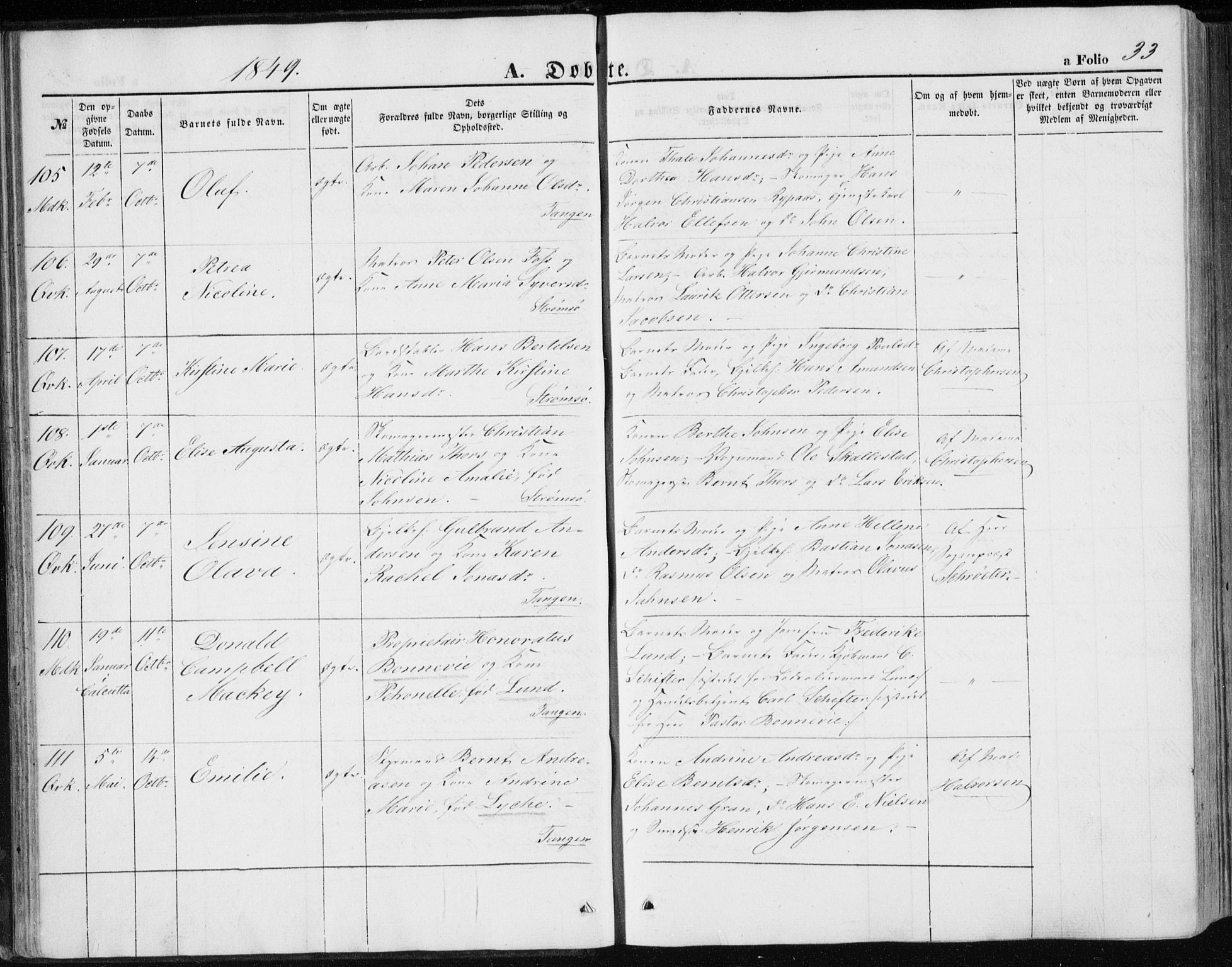 Strømsø kirkebøker, AV/SAKO-A-246/F/Fa/L0014: Parish register (official) no. I 14, 1848-1858, p. 33