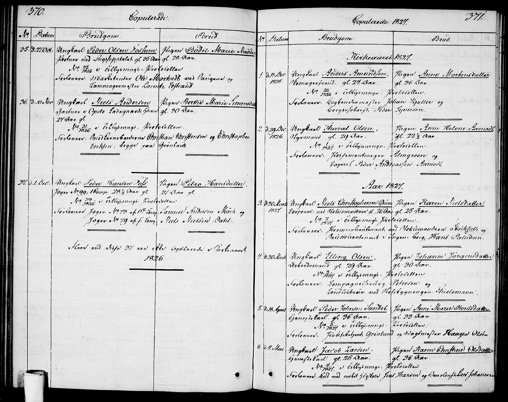 Garnisonsmenigheten Kirkebøker, SAO/A-10846/F/Fa/L0004: Parish register (official) no. 4, 1820-1828, p. 370-371