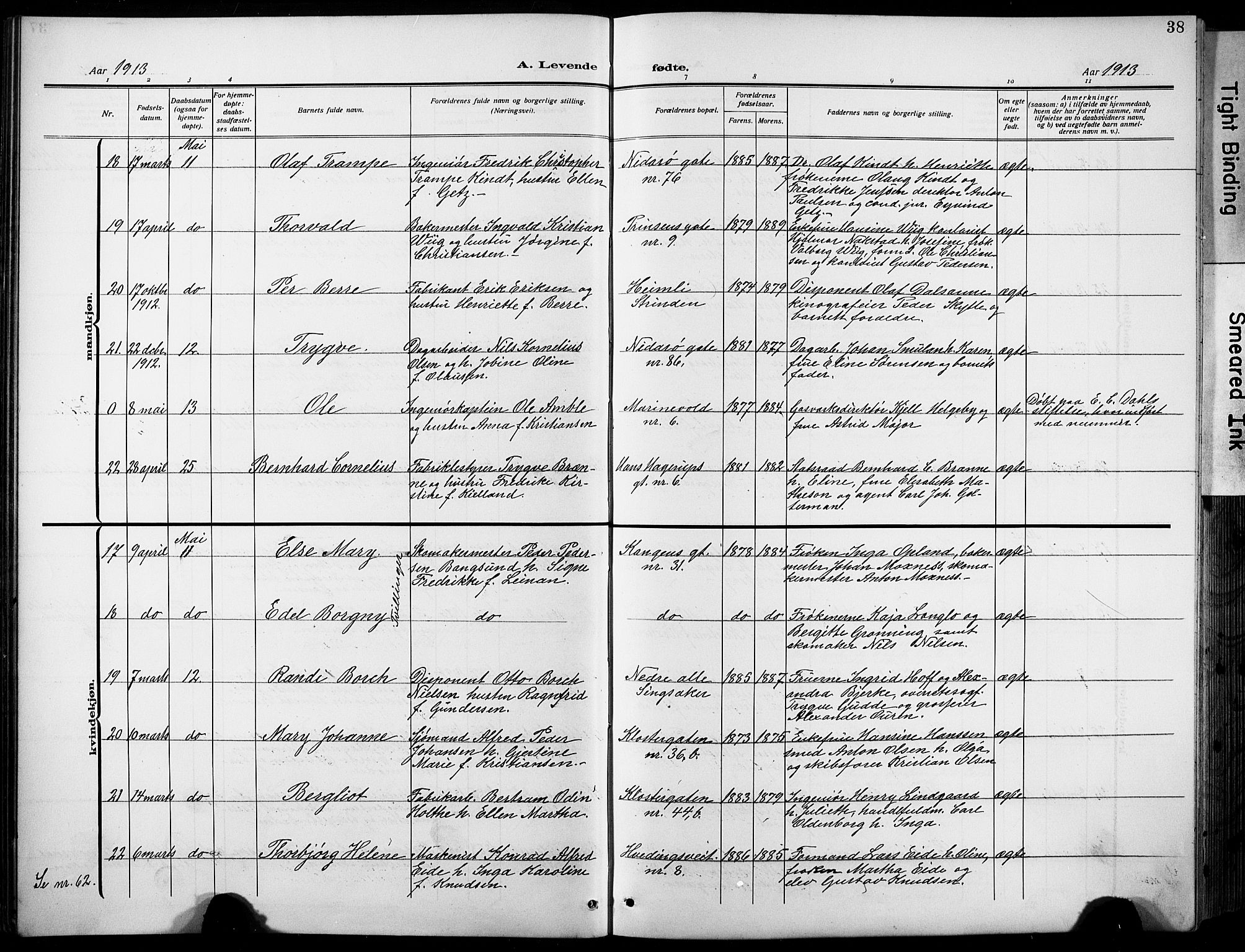 Ministerialprotokoller, klokkerbøker og fødselsregistre - Sør-Trøndelag, AV/SAT-A-1456/601/L0096: Parish register (copy) no. 601C14, 1911-1931, p. 38