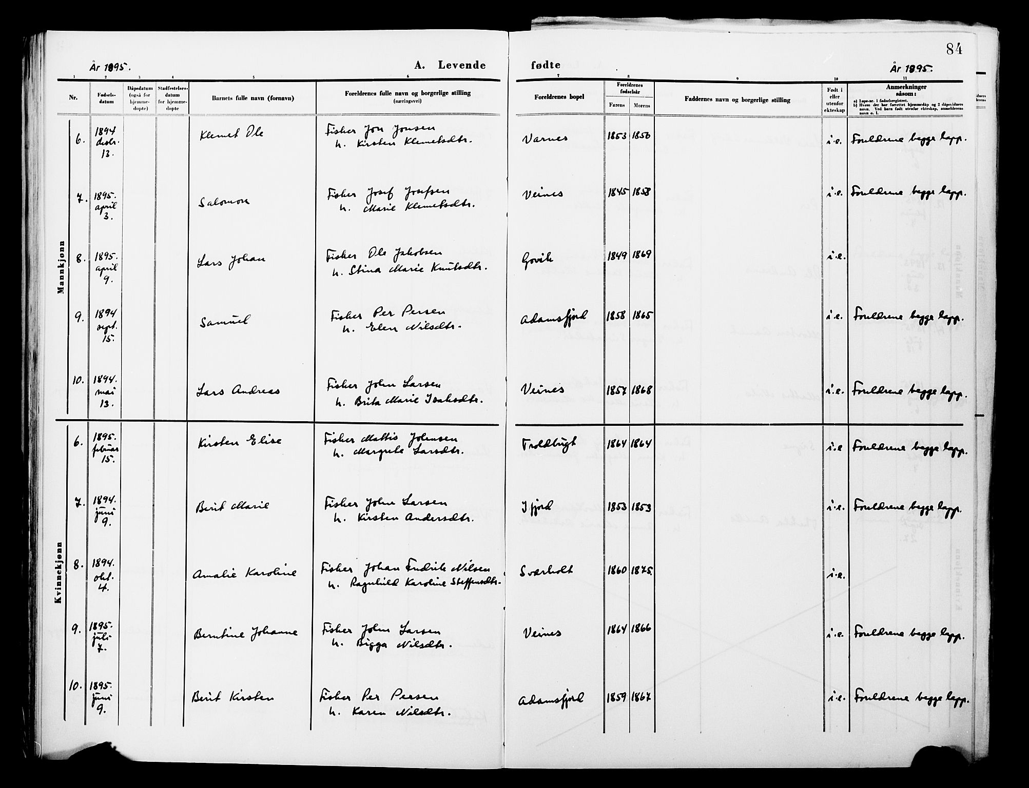 Lebesby sokneprestkontor, AV/SATØ-S-1353/H/Ha/L0004kirke: Parish register (official) no. 4, 1870-1902, p. 84