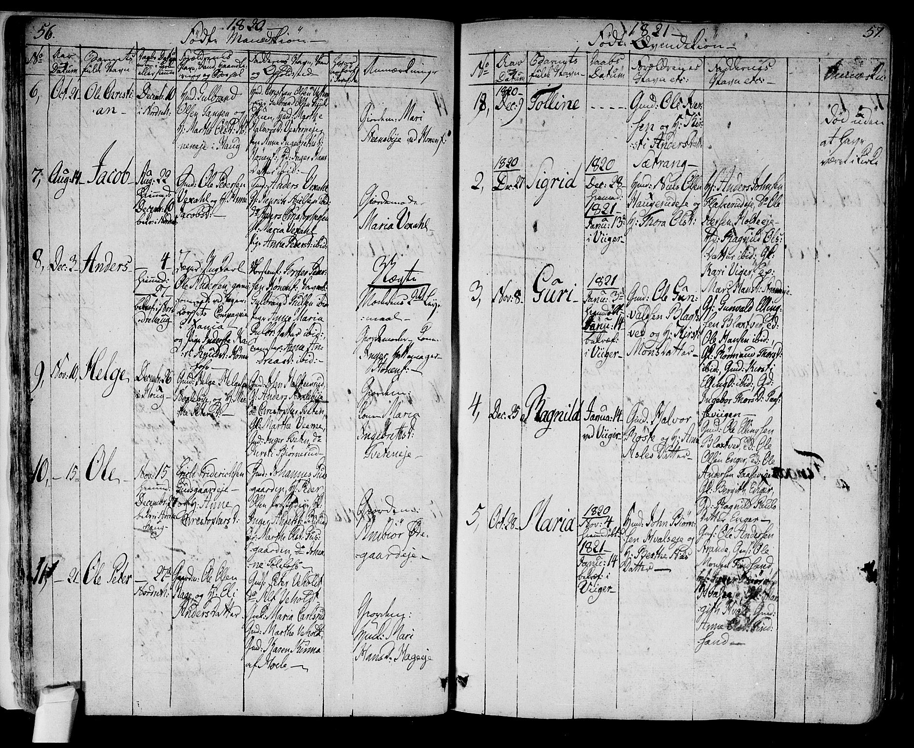 Norderhov kirkebøker, AV/SAKO-A-237/F/Fa/L0009: Parish register (official) no. 9, 1819-1837, p. 56-57