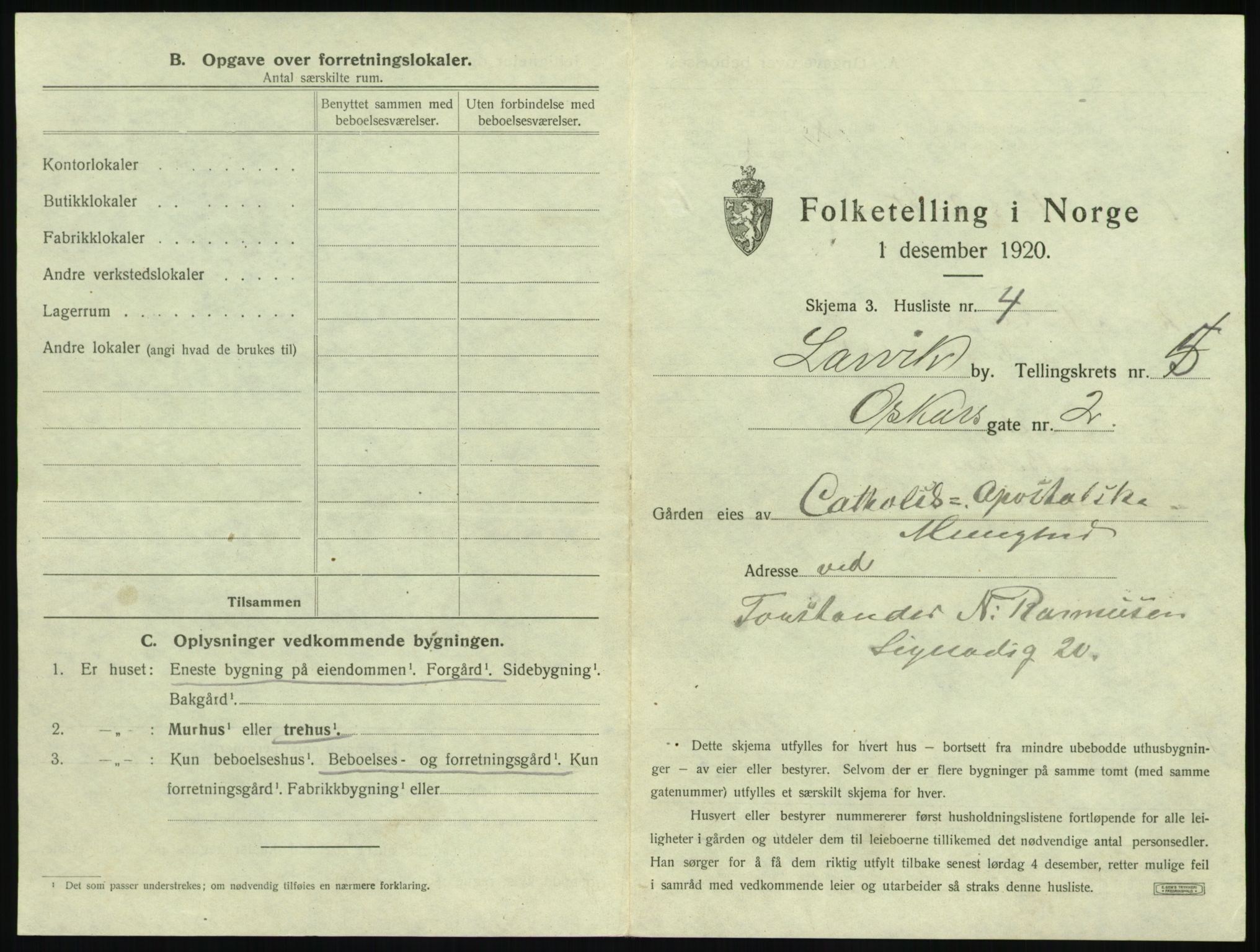 SAKO, 1920 census for Larvik, 1920, p. 1054