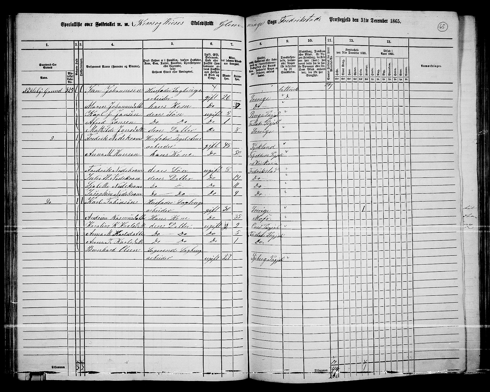 RA, 1865 census for Fredrikstad/Glemmen, 1865, p. 63