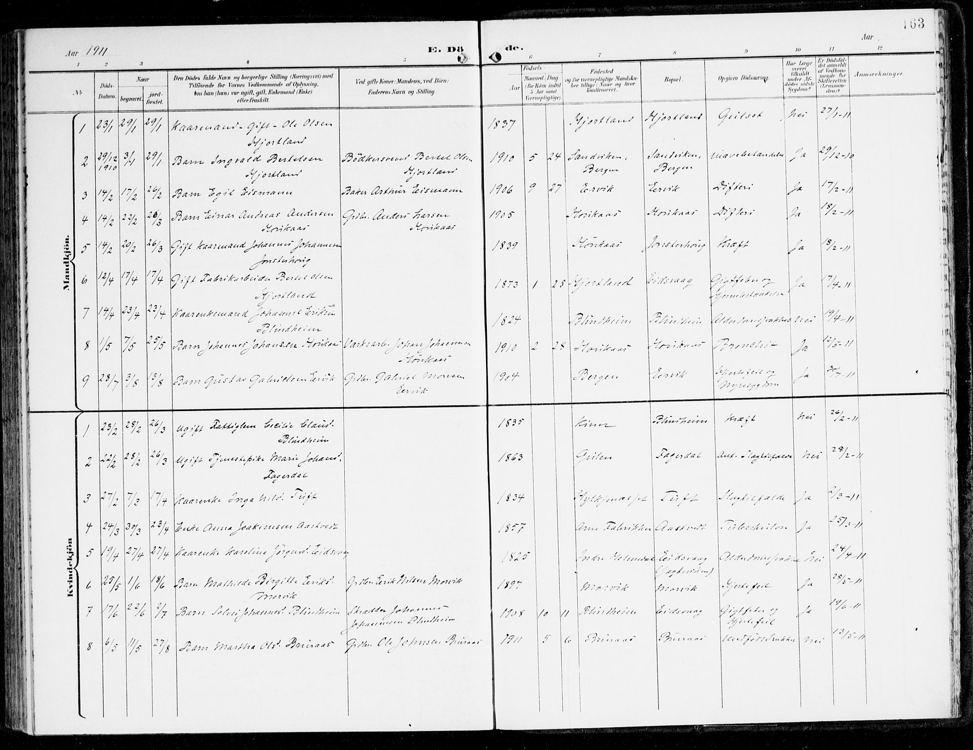Hamre sokneprestembete, SAB/A-75501/H/Ha/Haa/Haad/L0002: Parish register (official) no. D 2, 1899-1916, p. 163