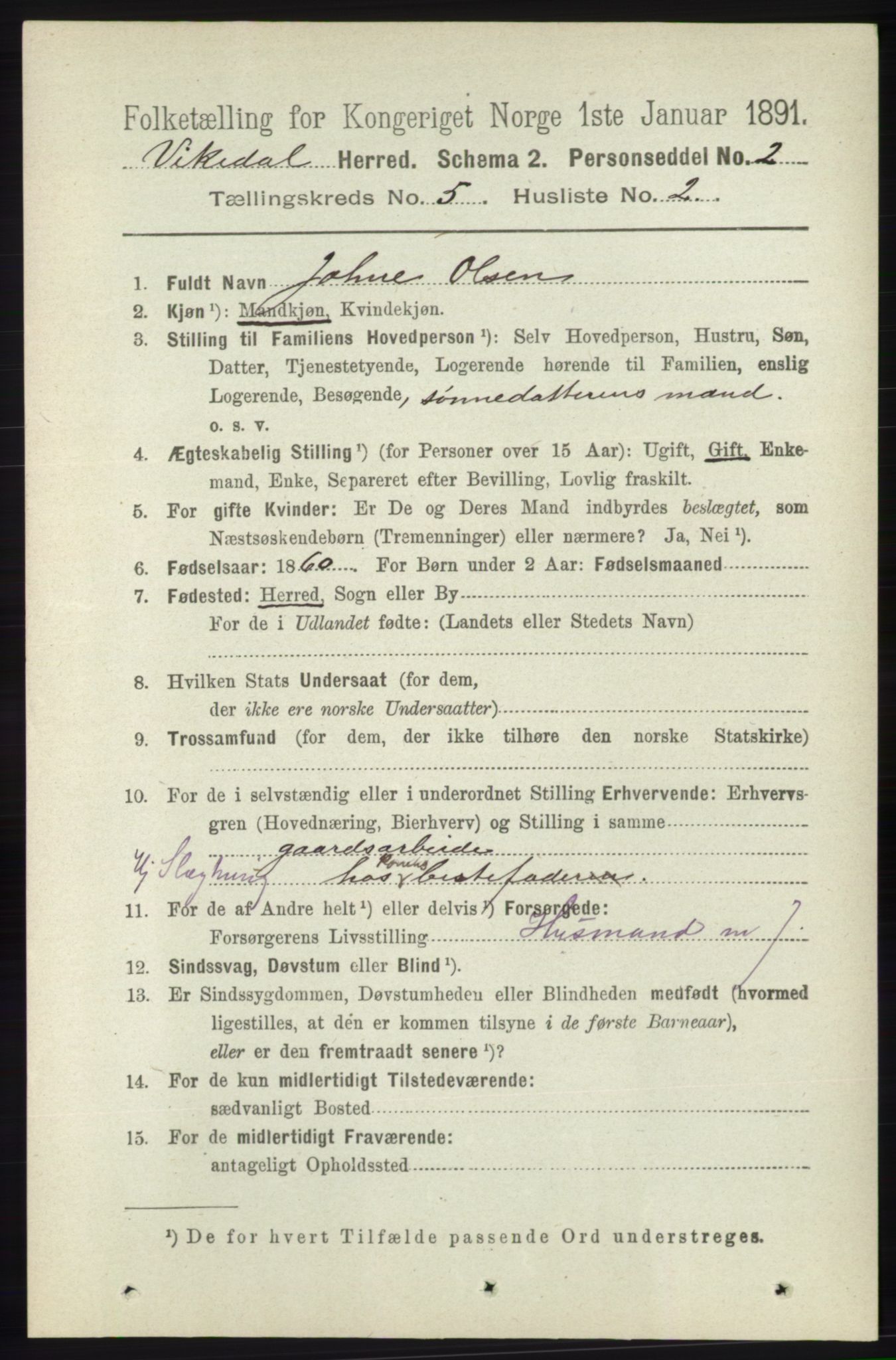 RA, 1891 census for 1157 Vikedal, 1891, p. 1159