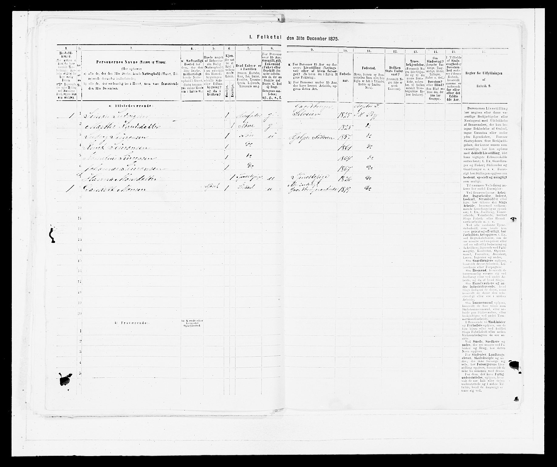 SAB, 1875 census for 1430P Indre Holmedal, 1875, p. 287