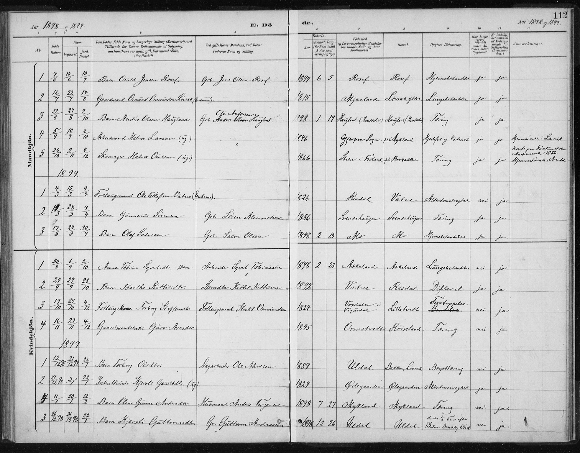Herefoss sokneprestkontor, SAK/1111-0019/F/Fa/Fac/L0002: Parish register (official) no. A 2, 1887-1915, p. 112