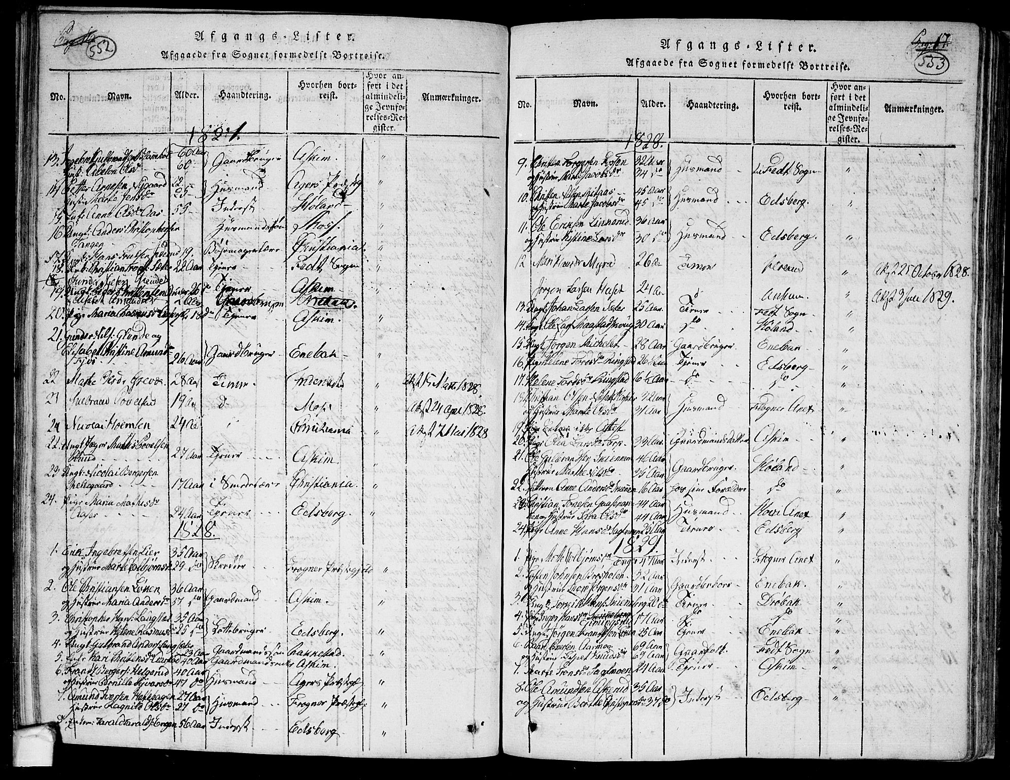 Trøgstad prestekontor Kirkebøker, AV/SAO-A-10925/F/Fa/L0006: Parish register (official) no. I 6, 1815-1844, p. 552-553