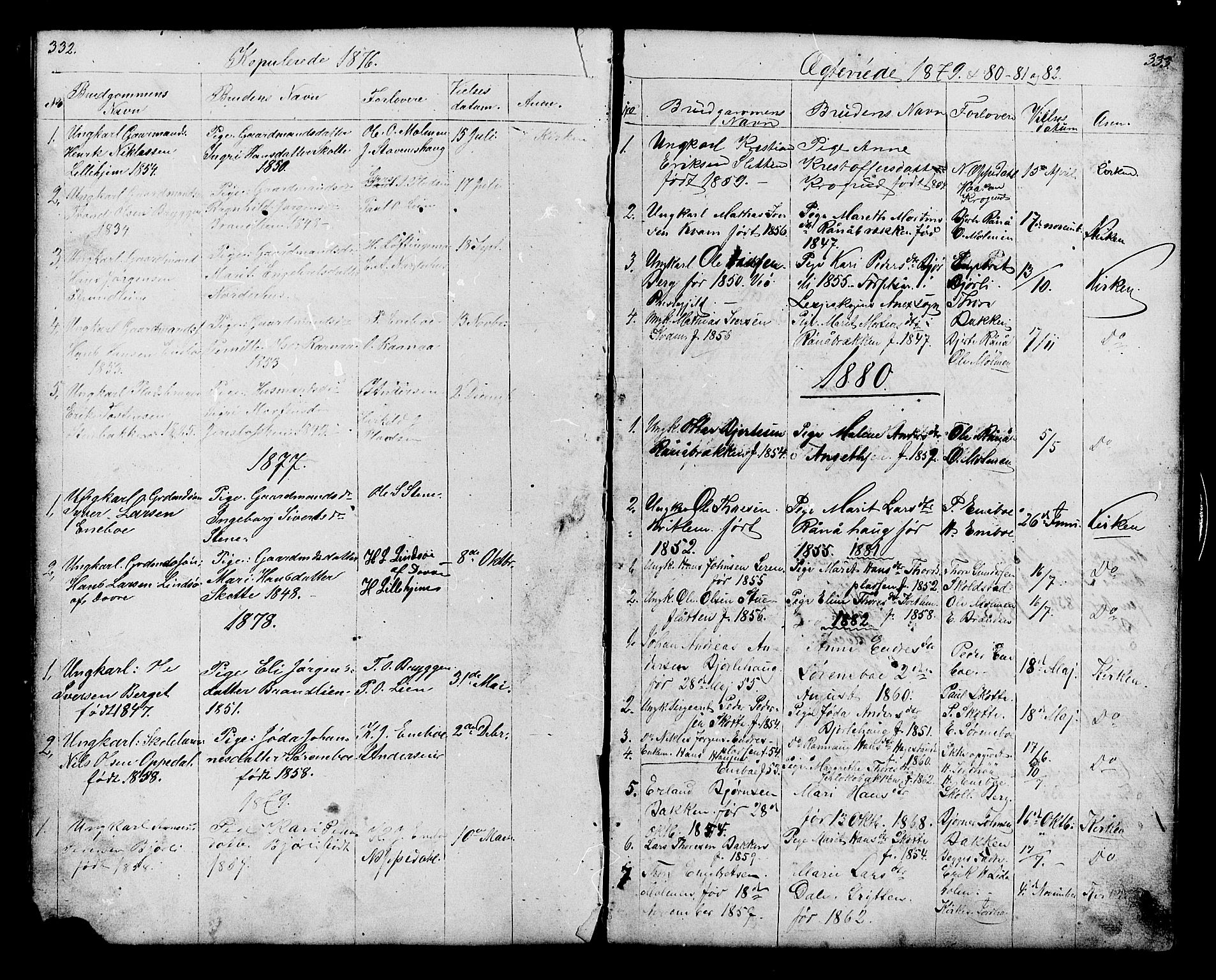 Lesja prestekontor, SAH/PREST-068/H/Ha/Hab/L0006: Parish register (copy) no. 6, 1871-1904, p. 332-333