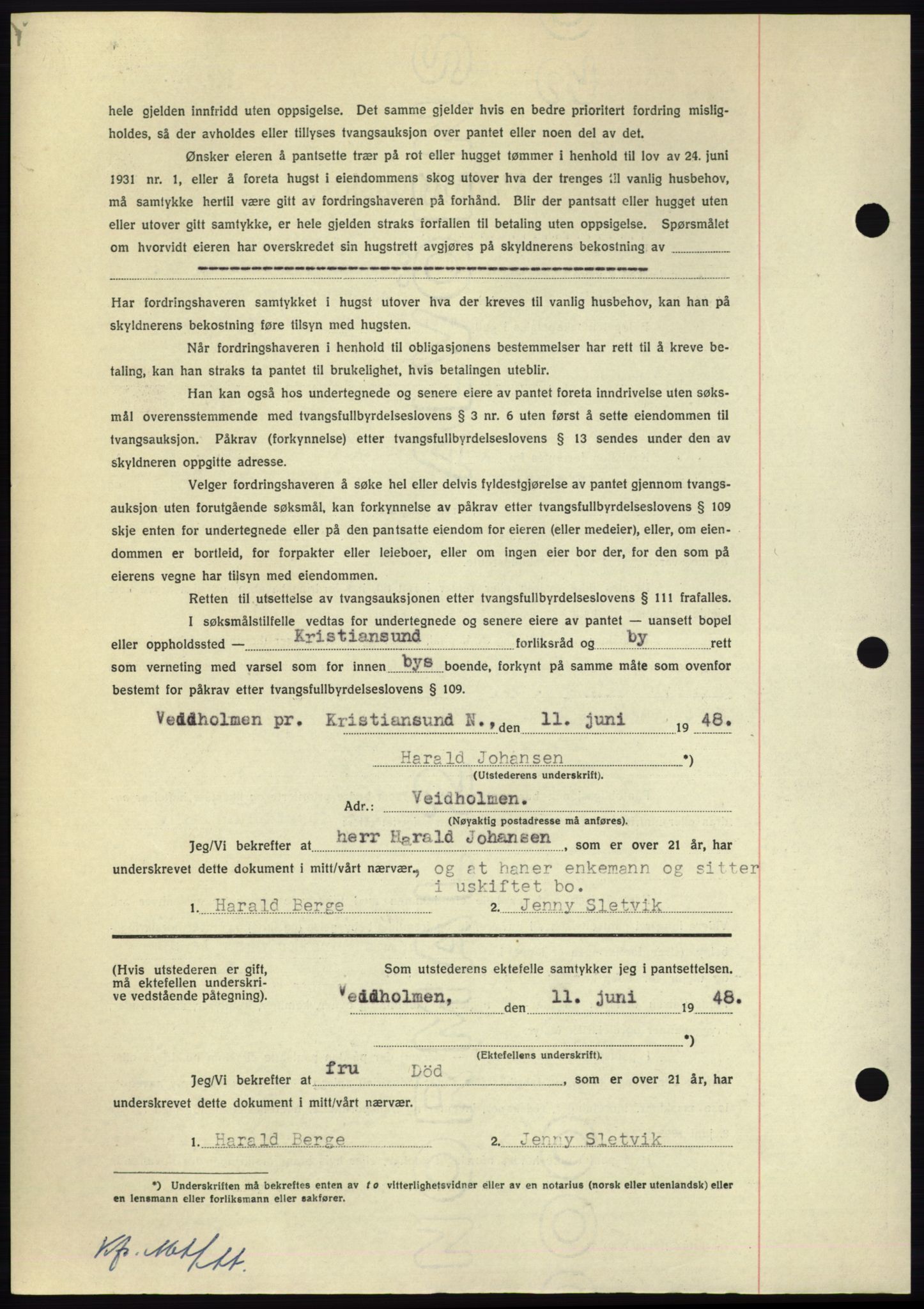 Nordmøre sorenskriveri, AV/SAT-A-4132/1/2/2Ca: Mortgage book no. B99, 1948-1948, Diary no: : 2041/1948