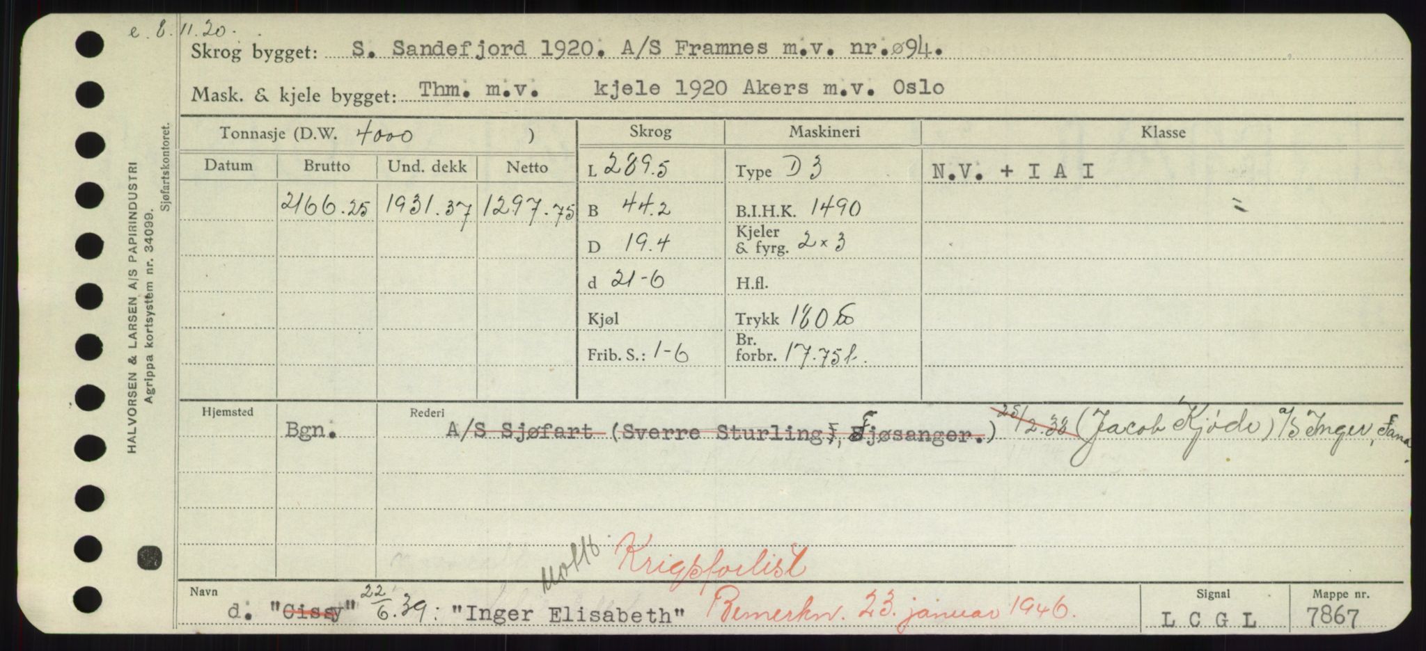 Sjøfartsdirektoratet med forløpere, Skipsmålingen, RA/S-1627/H/Hd/L0018: Fartøy, I, p. 131