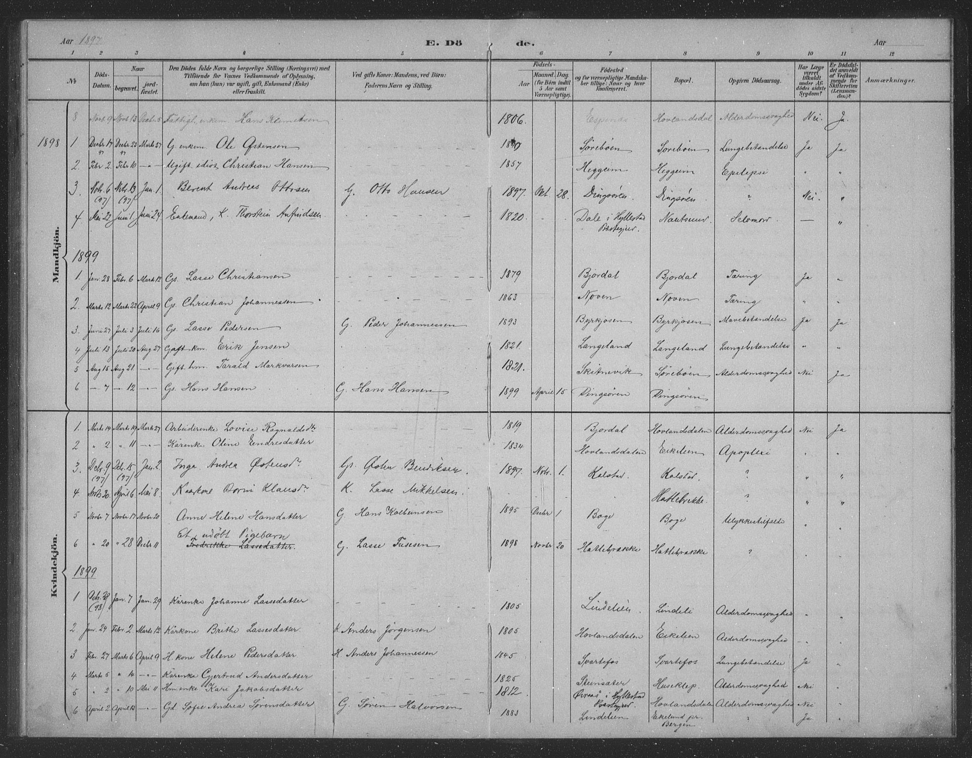 Fjaler sokneprestembete, AV/SAB-A-79801/H/Hab/Habd/L0002: Parish register (copy) no. D 2, 1892-1921