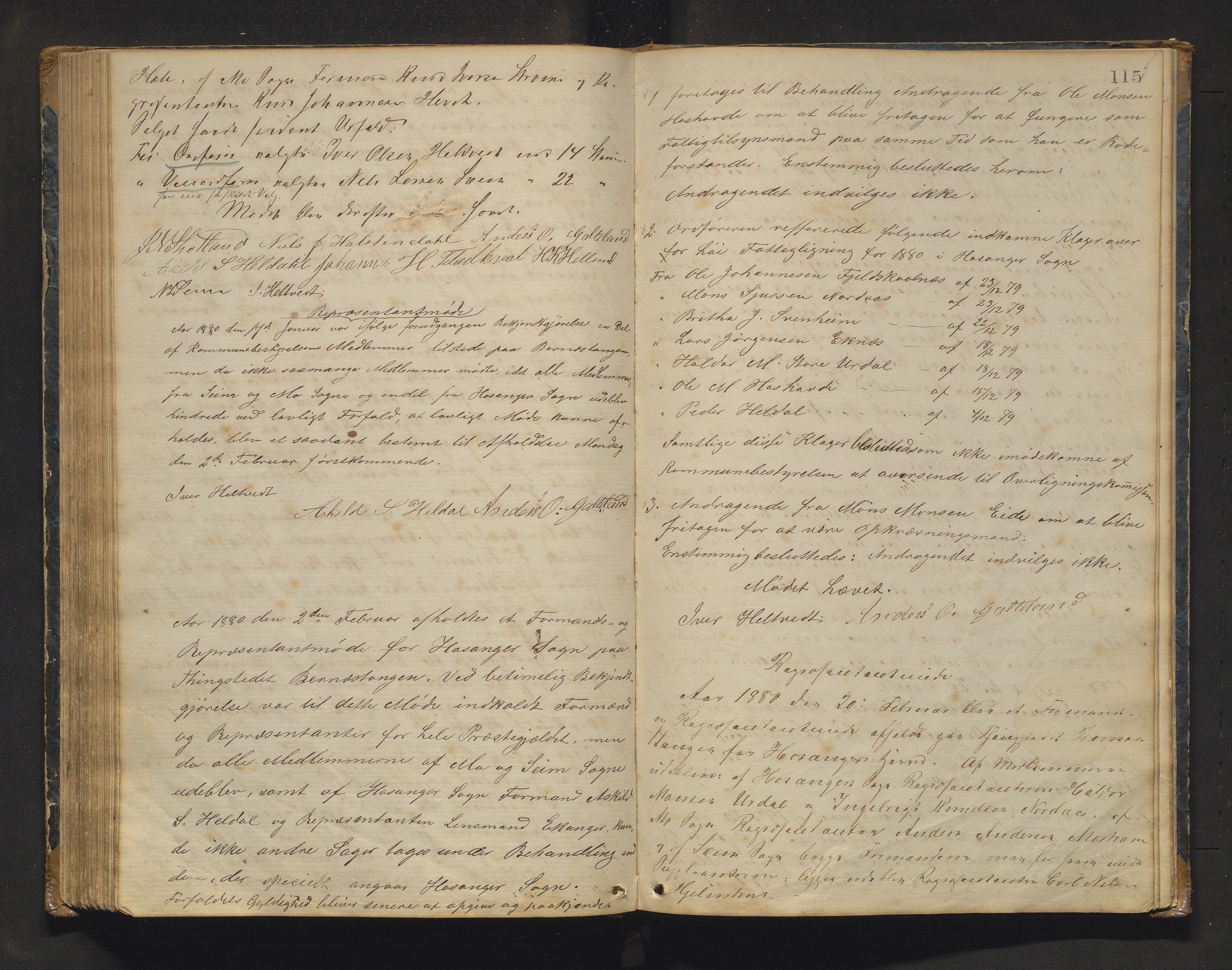 Hosanger kommune. Formannskapet, IKAH/1253a-021/A/Aa/L0002: Møtebok for Hosanger formannskap, heradsstyre og Seim soknestyre, 1867-1881, p. 115