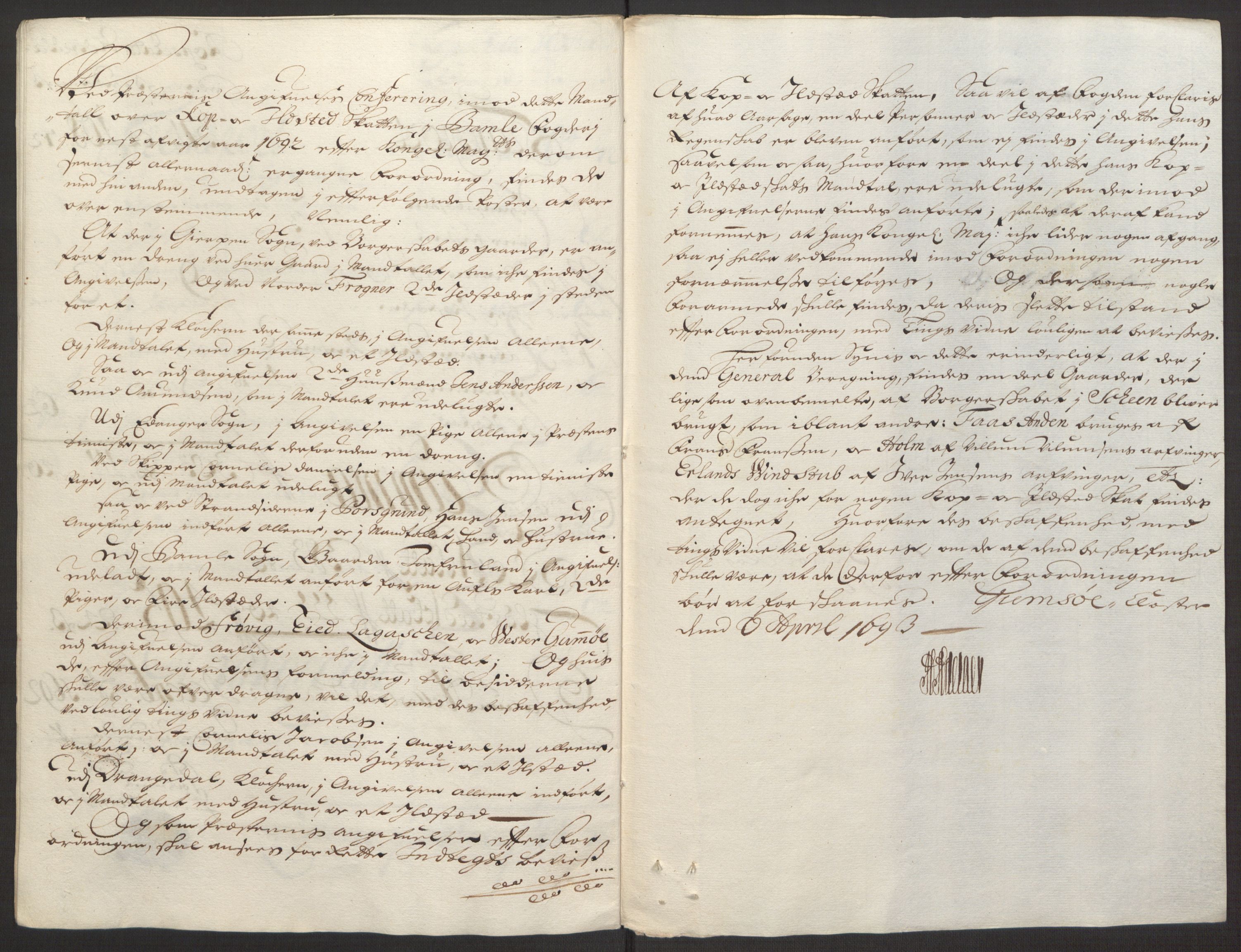 Rentekammeret inntil 1814, Reviderte regnskaper, Fogderegnskap, AV/RA-EA-4092/R34/L2052: Fogderegnskap Bamble, 1692-1693, p. 229