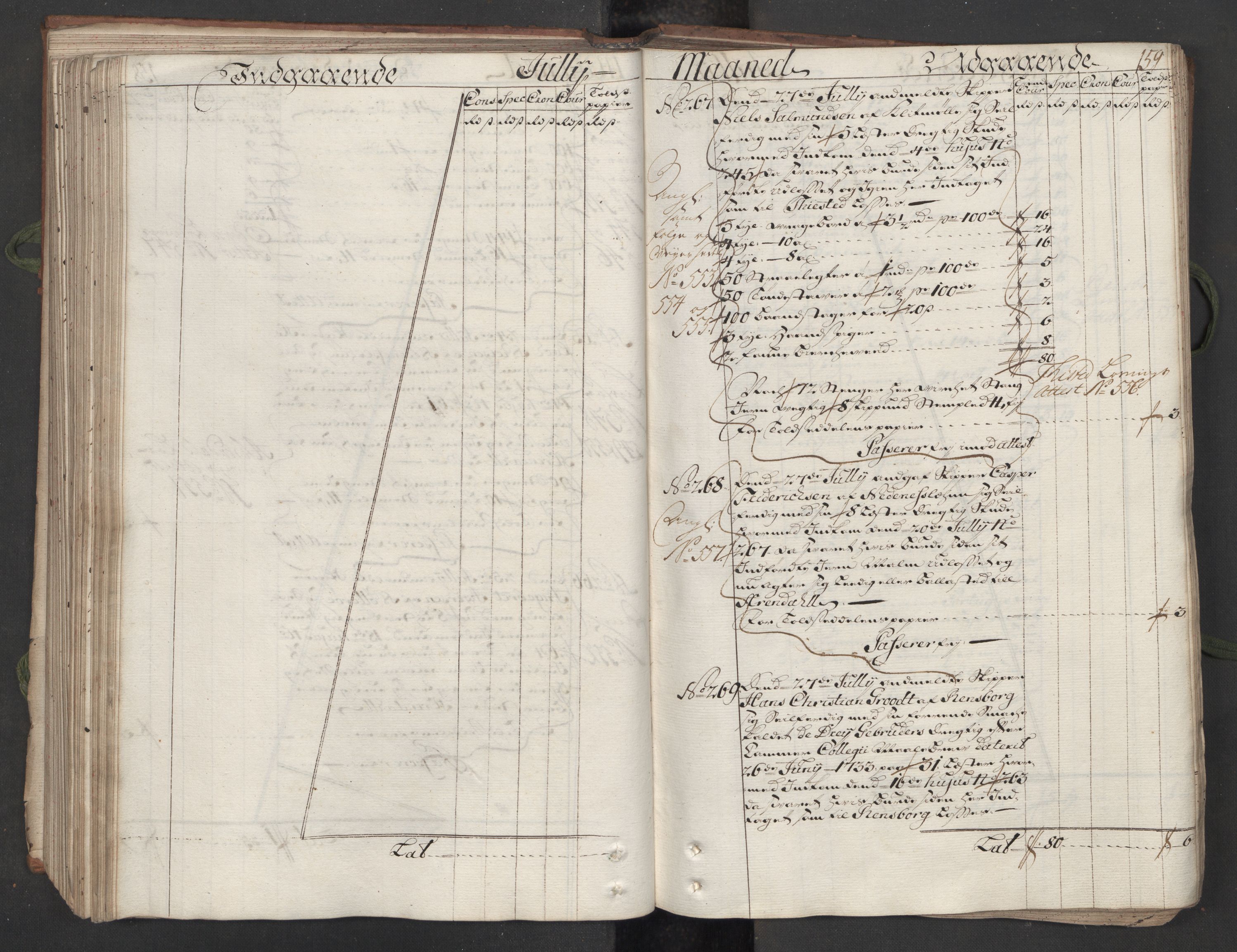 Generaltollkammeret, tollregnskaper, AV/RA-EA-5490/R12/L0009/0001: Tollregnskaper Langesund / Hovedtollbok, 1733, p. 158b-159a