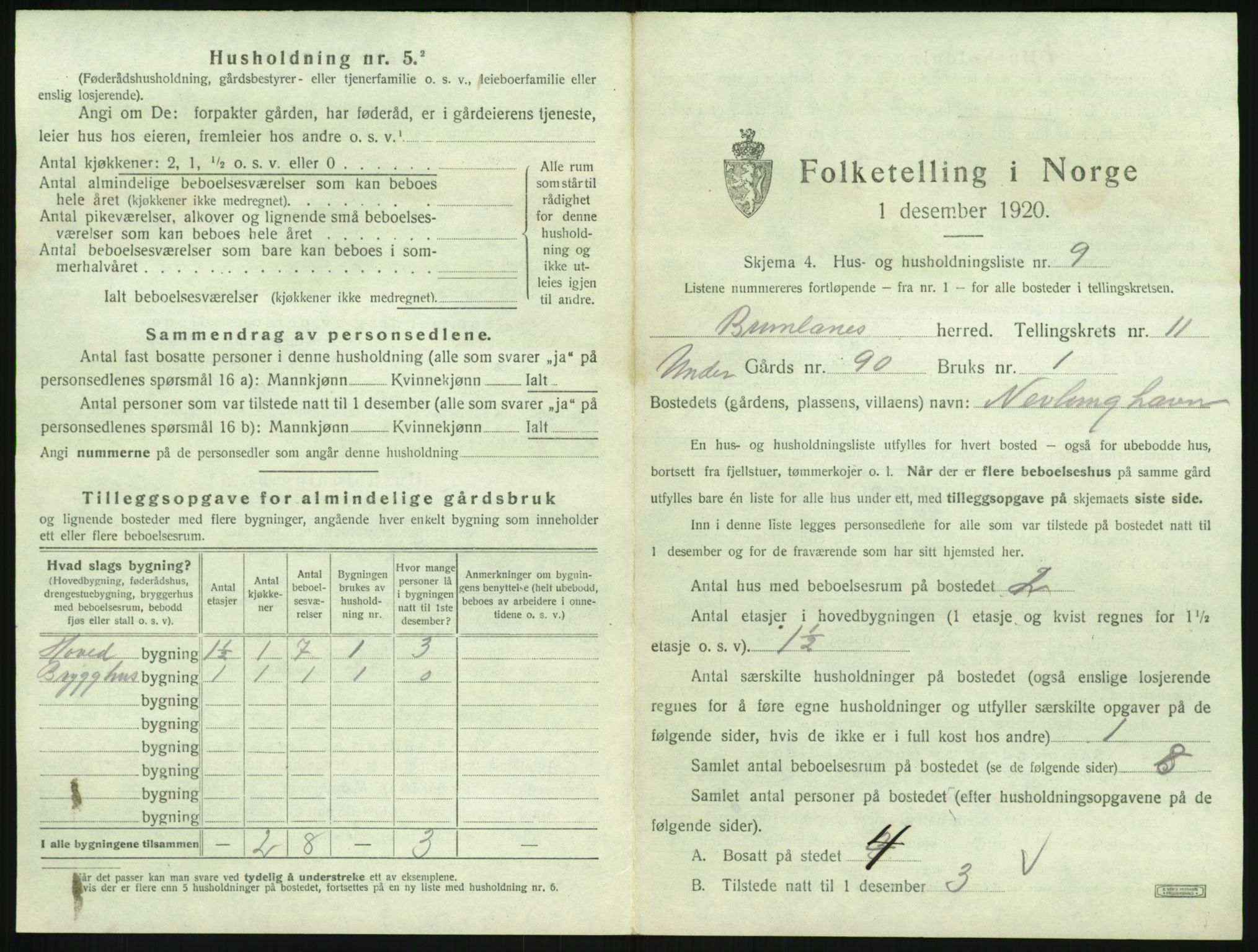 SAKO, 1920 census for Brunlanes, 1920, p. 1497
