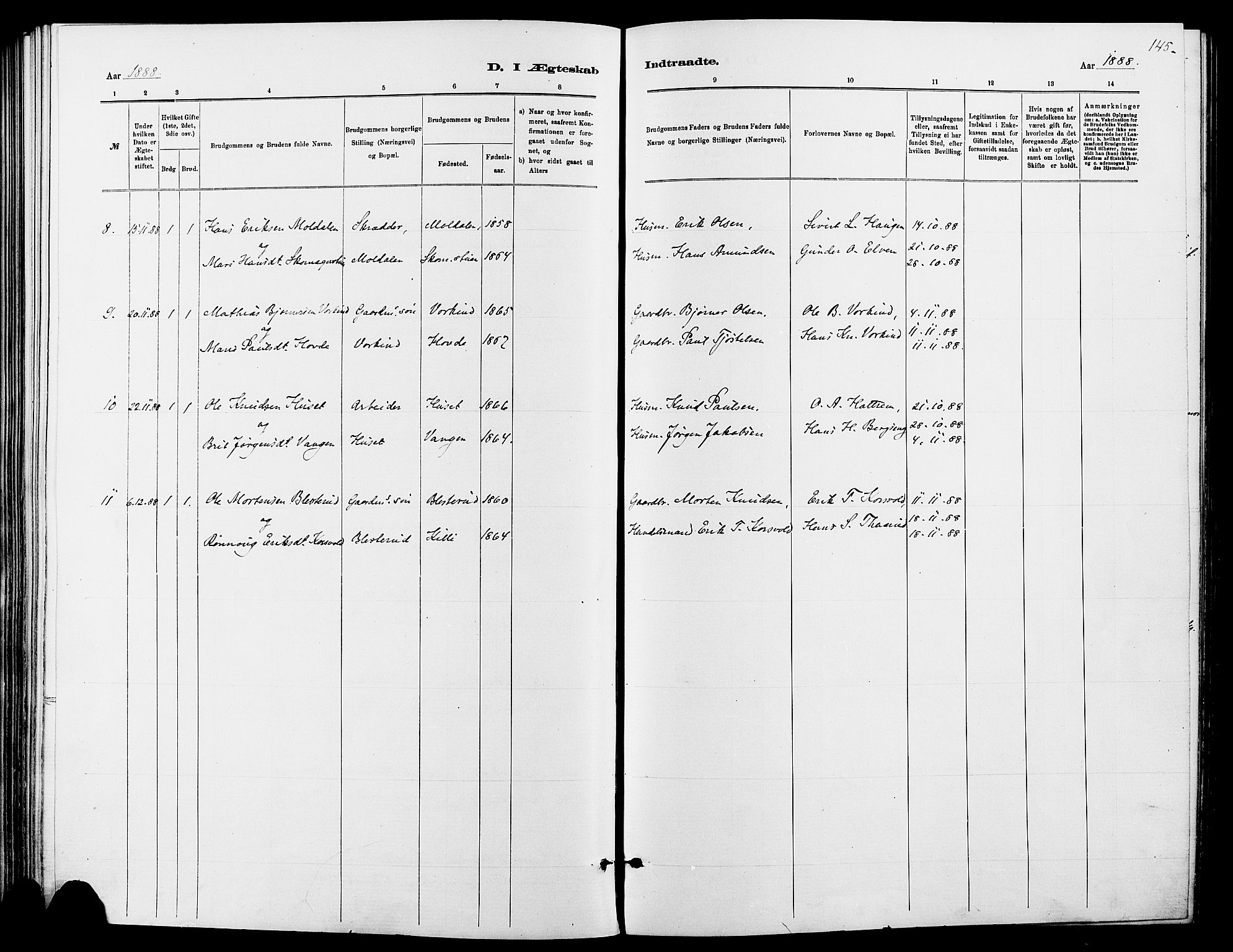 Dovre prestekontor, SAH/PREST-066/H/Ha/Haa/L0002: Parish register (official) no. 2, 1879-1890, p. 145