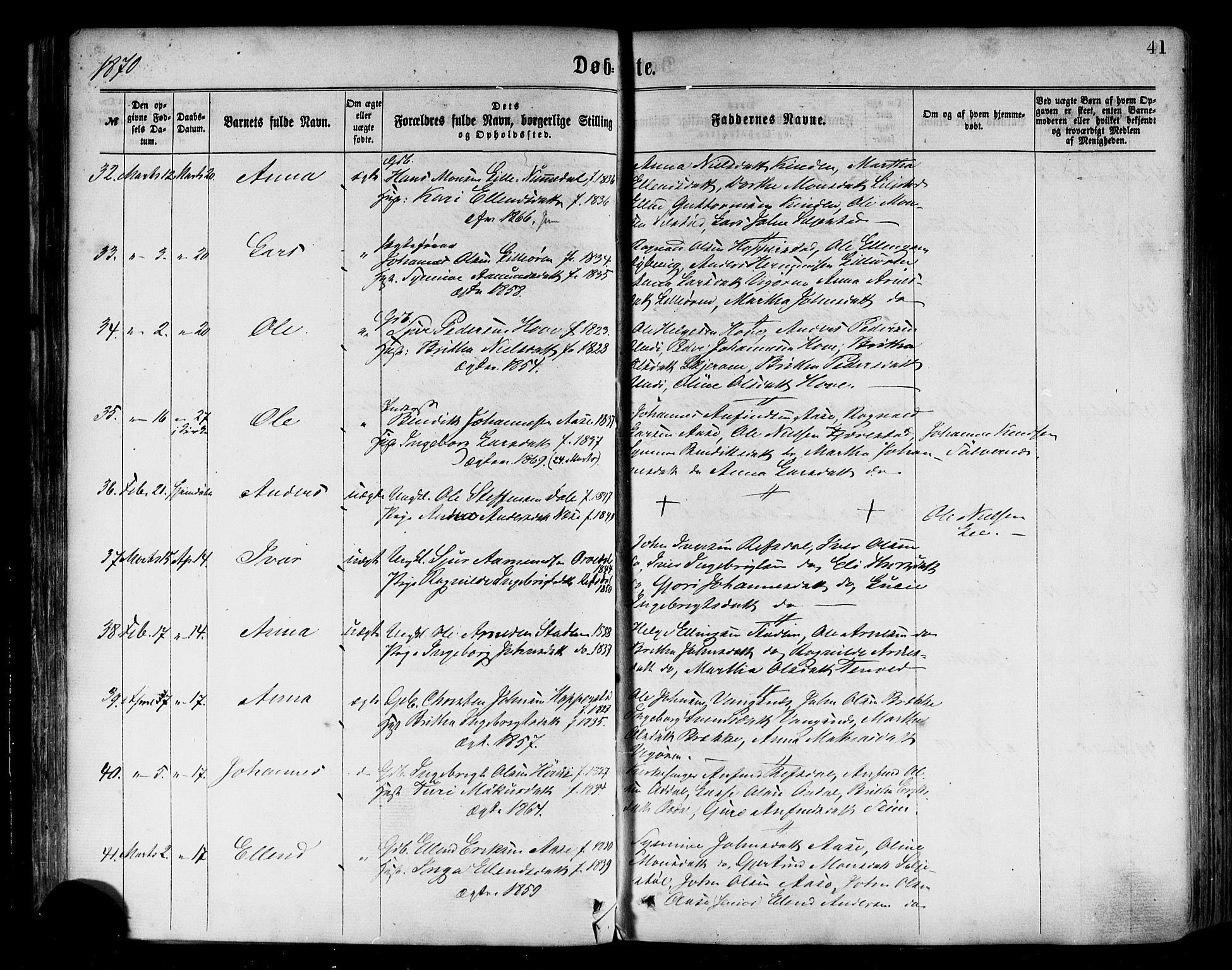 Vik sokneprestembete, AV/SAB-A-81501/H/Haa/Haaa/L0009: Parish register (official) no. A 9, 1866-1877, p. 41