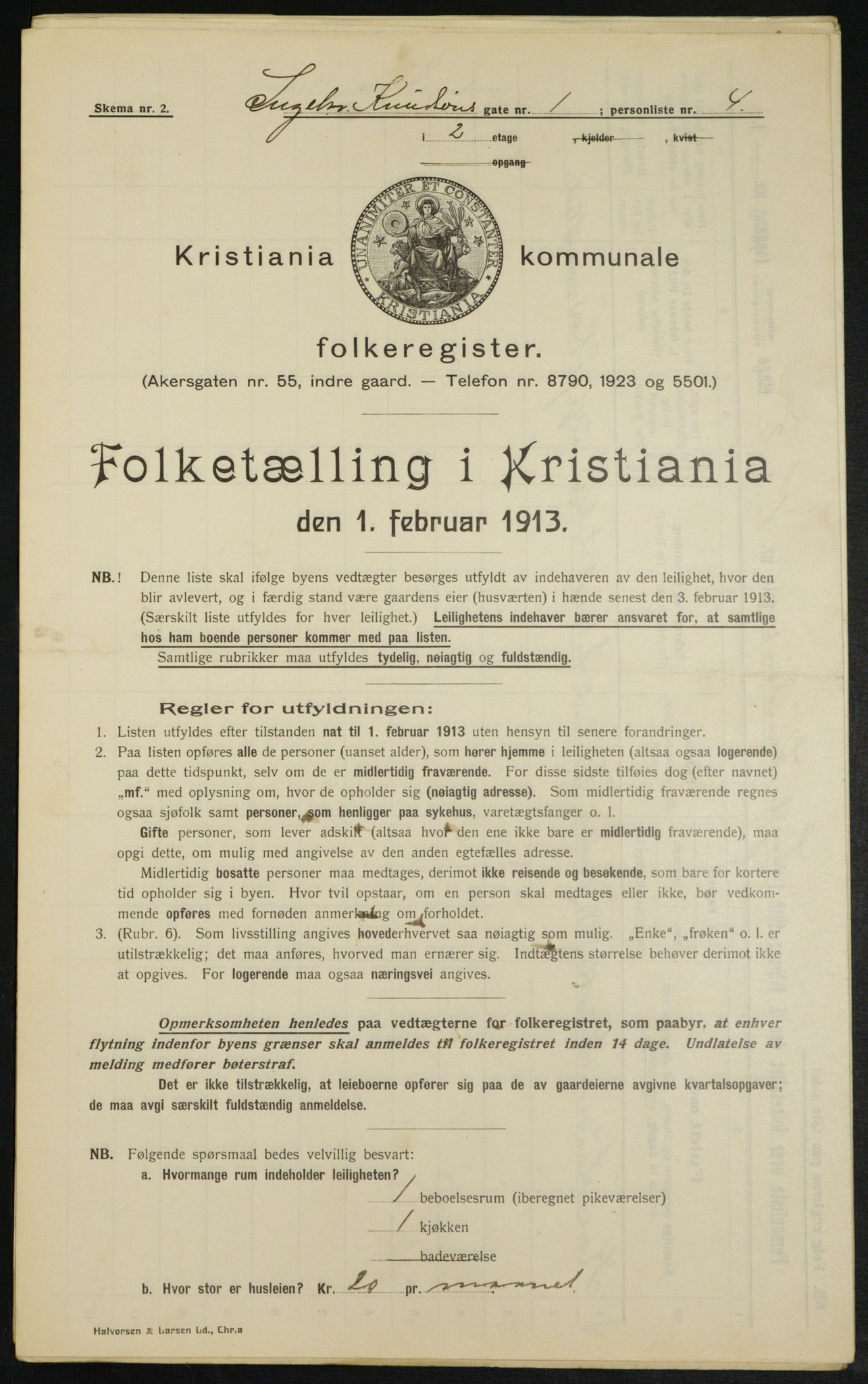 OBA, Municipal Census 1913 for Kristiania, 1913, p. 43643