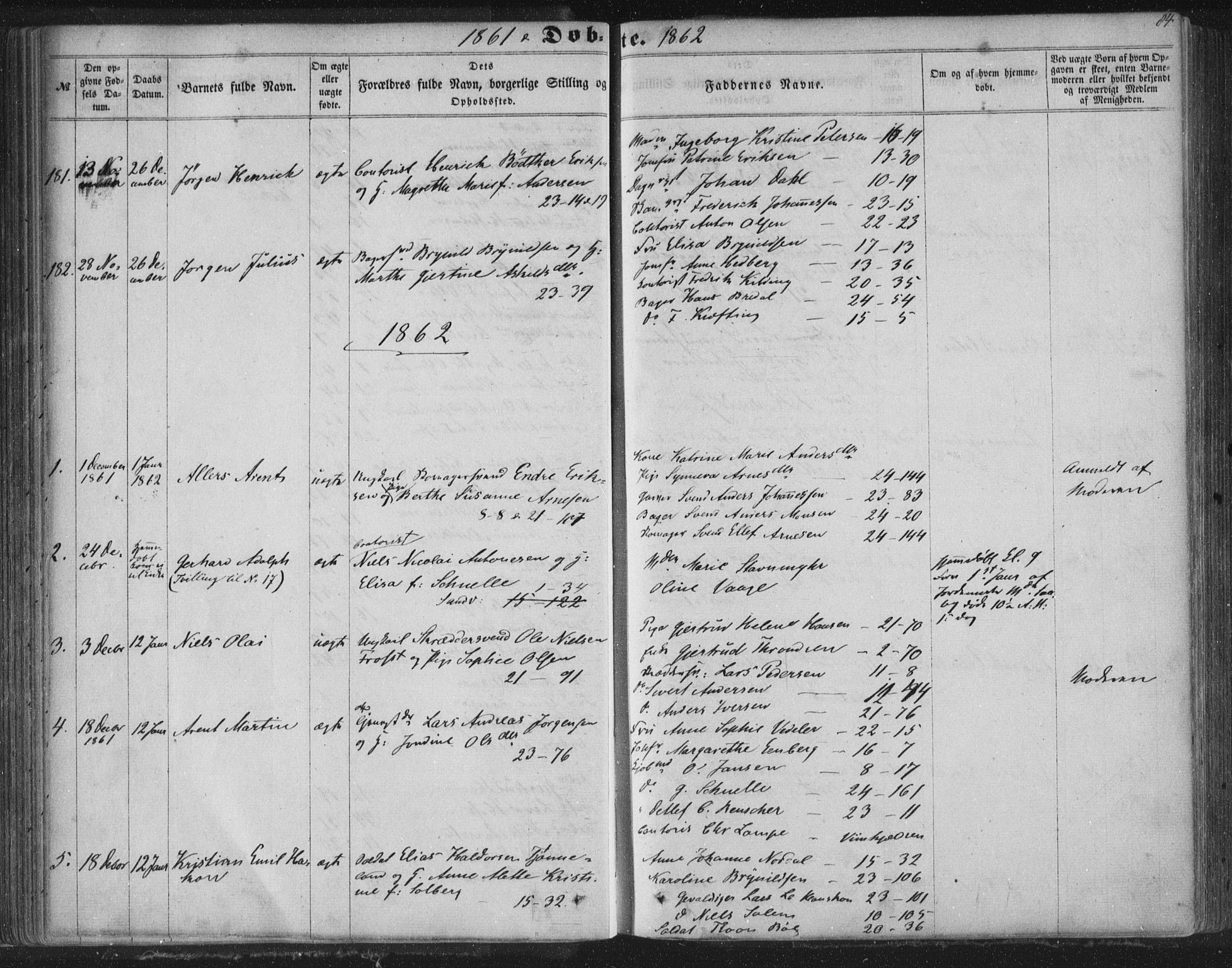 Korskirken sokneprestembete, SAB/A-76101/H/Haa/L0018: Parish register (official) no. B 4, 1857-1866, p. 84