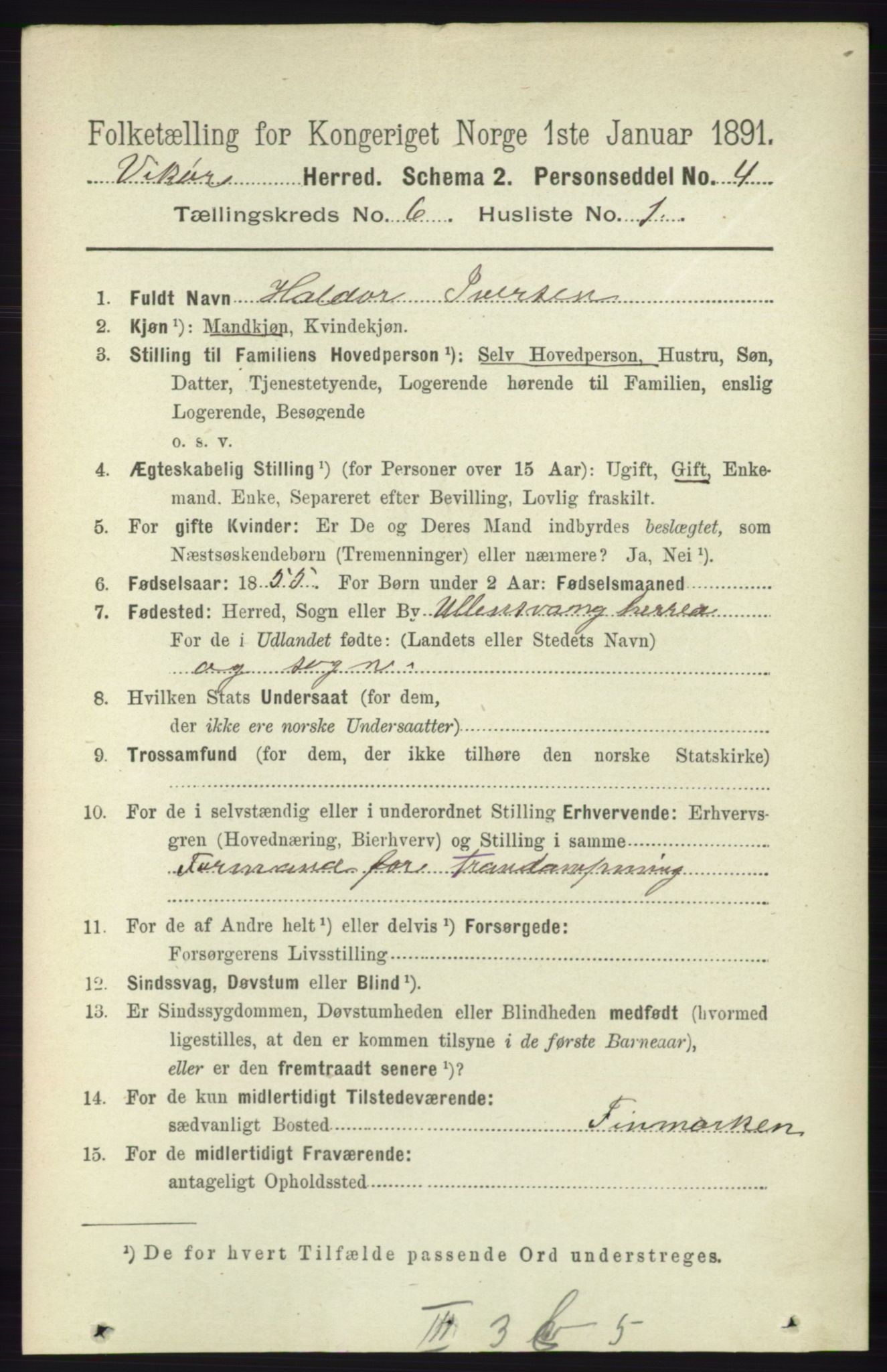 RA, 1891 census for 1238 Vikør, 1891, p. 1815