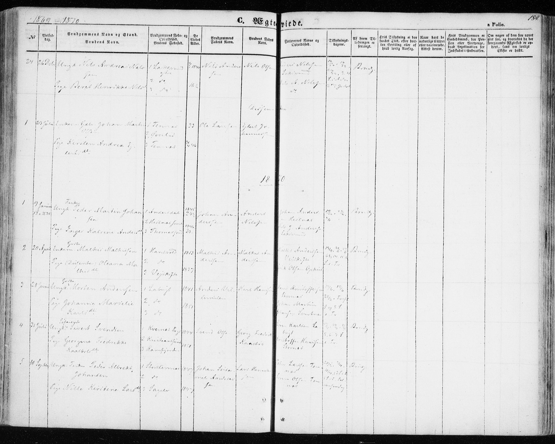 Balsfjord sokneprestembete, SATØ/S-1303/G/Ga/L0003kirke: Parish register (official) no. 3, 1856-1870, p. 184